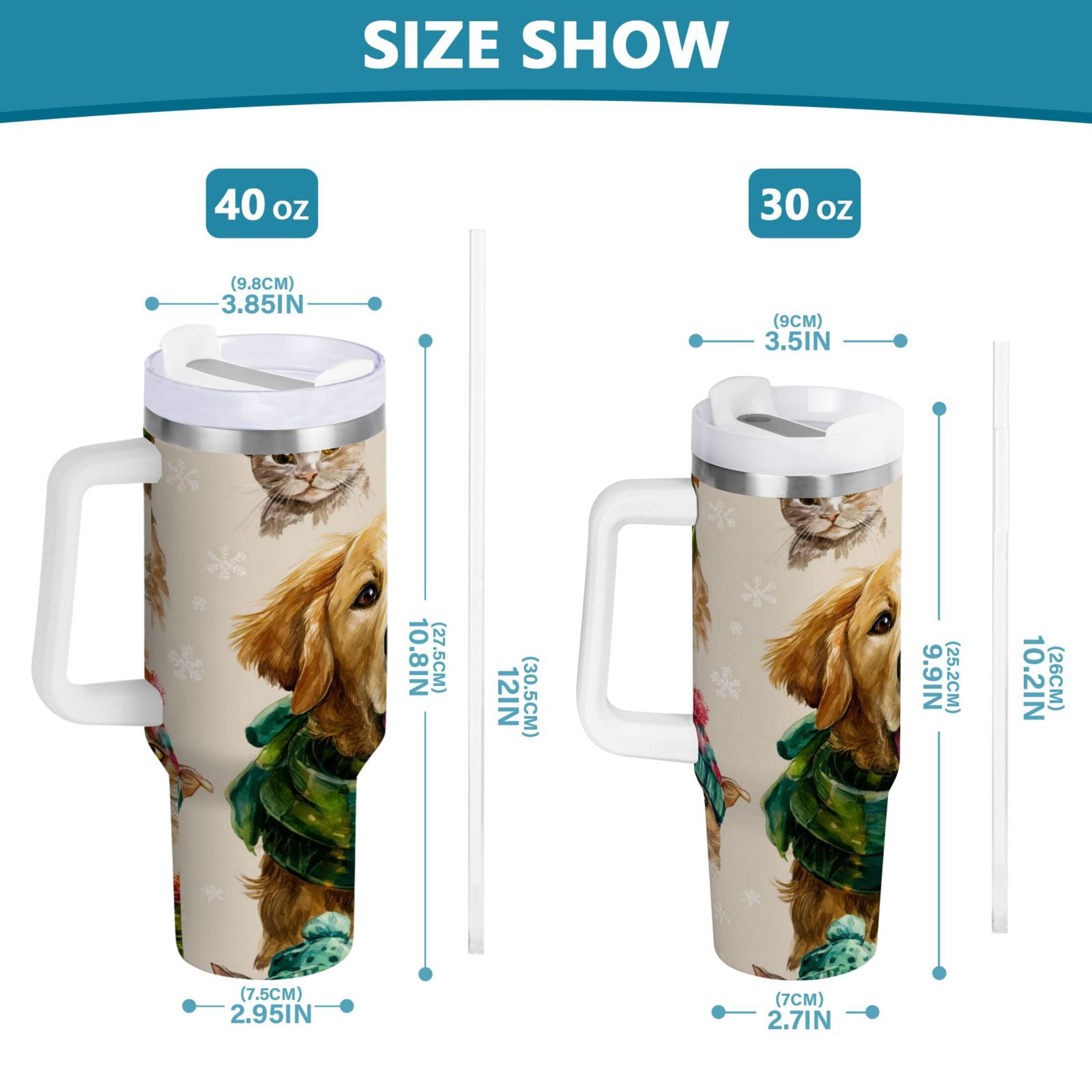30 oz Insulated Stainless Steel Tumbler Double Wall Stainless Steel Tumbler with 2-Way Drinking Watercolor Animals Pattern Edition-08QW