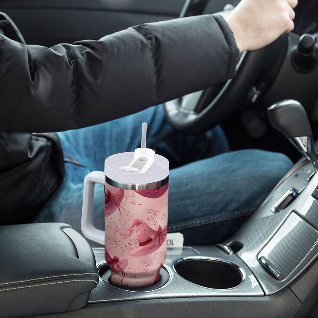 30 oz Insulated Stainless Steel Tumbler Double Wall Stainless Steel Tumbler with 2-Way Drinking Hats with Delicate Bows Edition-W3BB