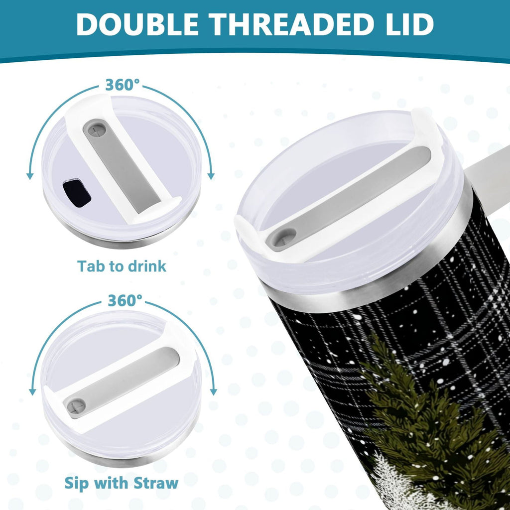 40 oz Insulated Stainless Steel Tumbler Double Wall Stainless Steel Tumbler with 2-Way Drinking Red Truck with Christmas Tree Edition-1SYY