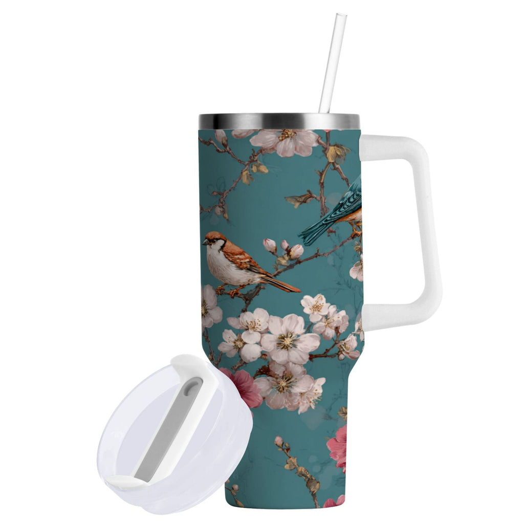 30 oz Insulated Stainless Steel Tumbler Double Wall Stainless Steel Tumbler with 2-Way Drinking Birds and Cherry Pattern Edition-COSG
