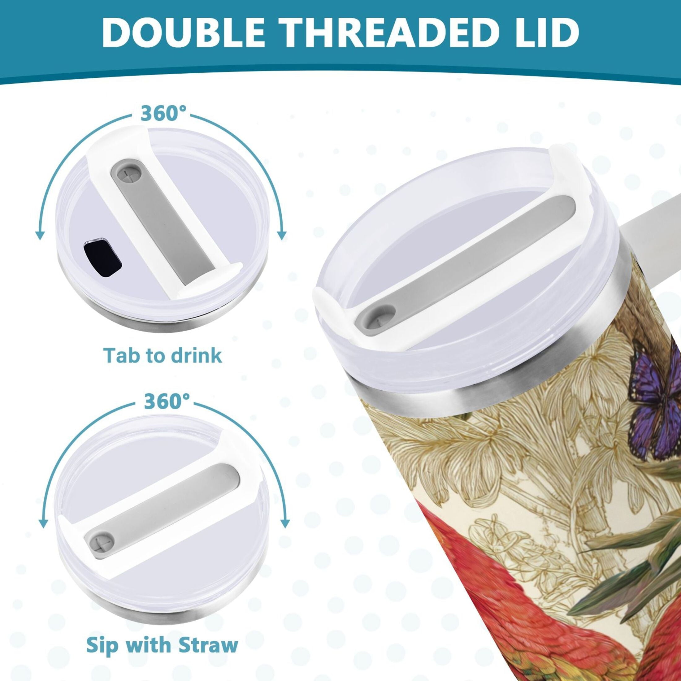 30 oz Insulated Stainless Steel Tumbler Double Wall Stainless Steel Tumbler with 2-Way Drinking Colorful Beautiful Parrots Edition-LSQ0