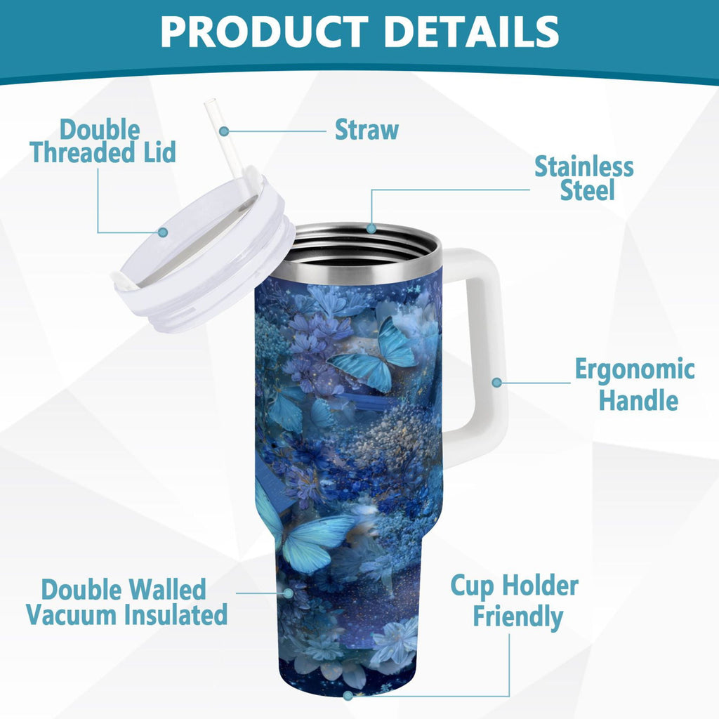 30 oz Insulated Stainless Steel Tumbler Double Wall Stainless Steel Tumbler with 2-Way Drinking Butterflies Books and Flowers Edition-CFTT