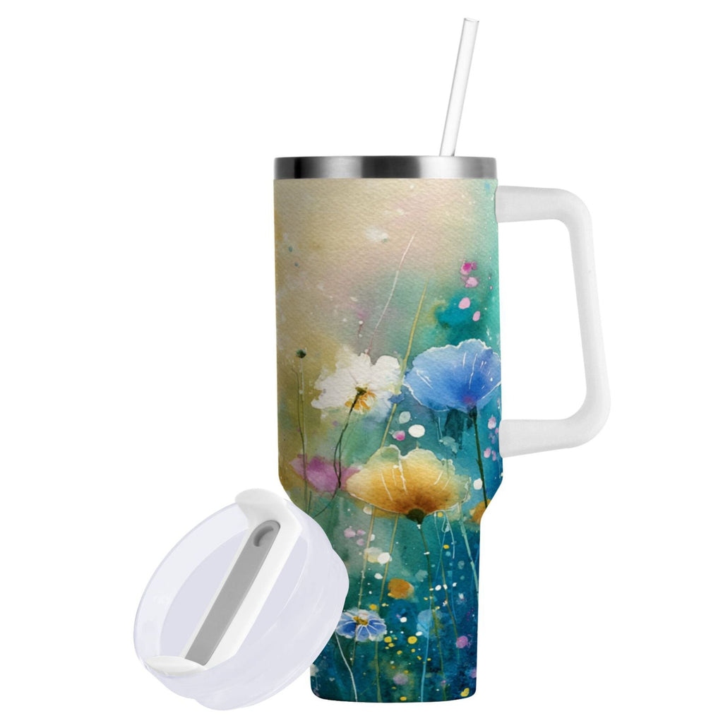 30 oz Insulated Stainless Steel Tumbler Double Wall Stainless Steel Tumbler with 2-Way Drinking Watercolor Wildflowers Edition-85KE
