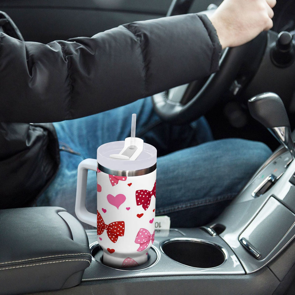 30 oz Insulated Stainless Steel Tumbler Double Wall Stainless Steel Tumbler with 2-Way Drinking Red and Pink Bows Edition-W6M4