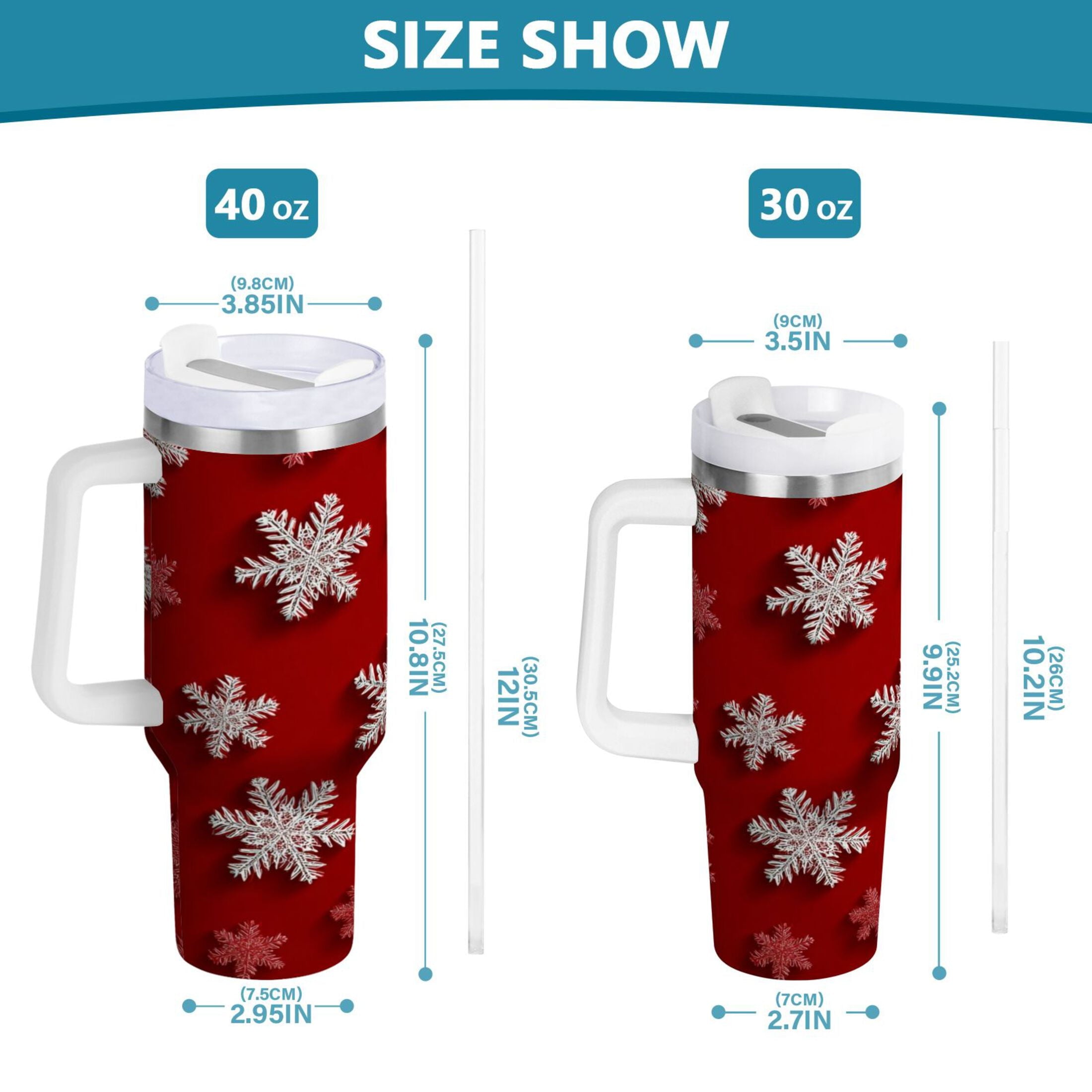 30 oz Insulated Stainless Steel Tumbler Double Wall Stainless Steel Tumbler with 2-Way Drinking Red and White Snowflakes Edition-3O35