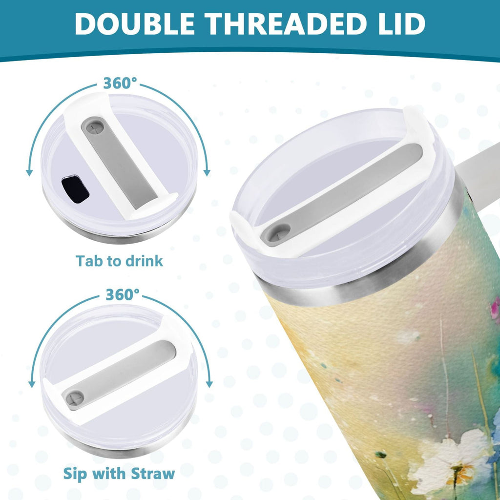 30 oz Insulated Stainless Steel Tumbler Double Wall Stainless Steel Tumbler with 2-Way Drinking Watercolor Wildflowers Edition-85KE