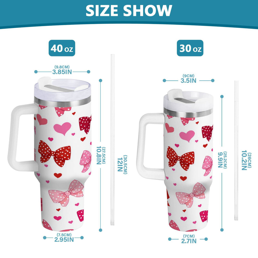 30 oz Insulated Stainless Steel Tumbler Double Wall Stainless Steel Tumbler with 2-Way Drinking Red and Pink Bows Edition-W6M4