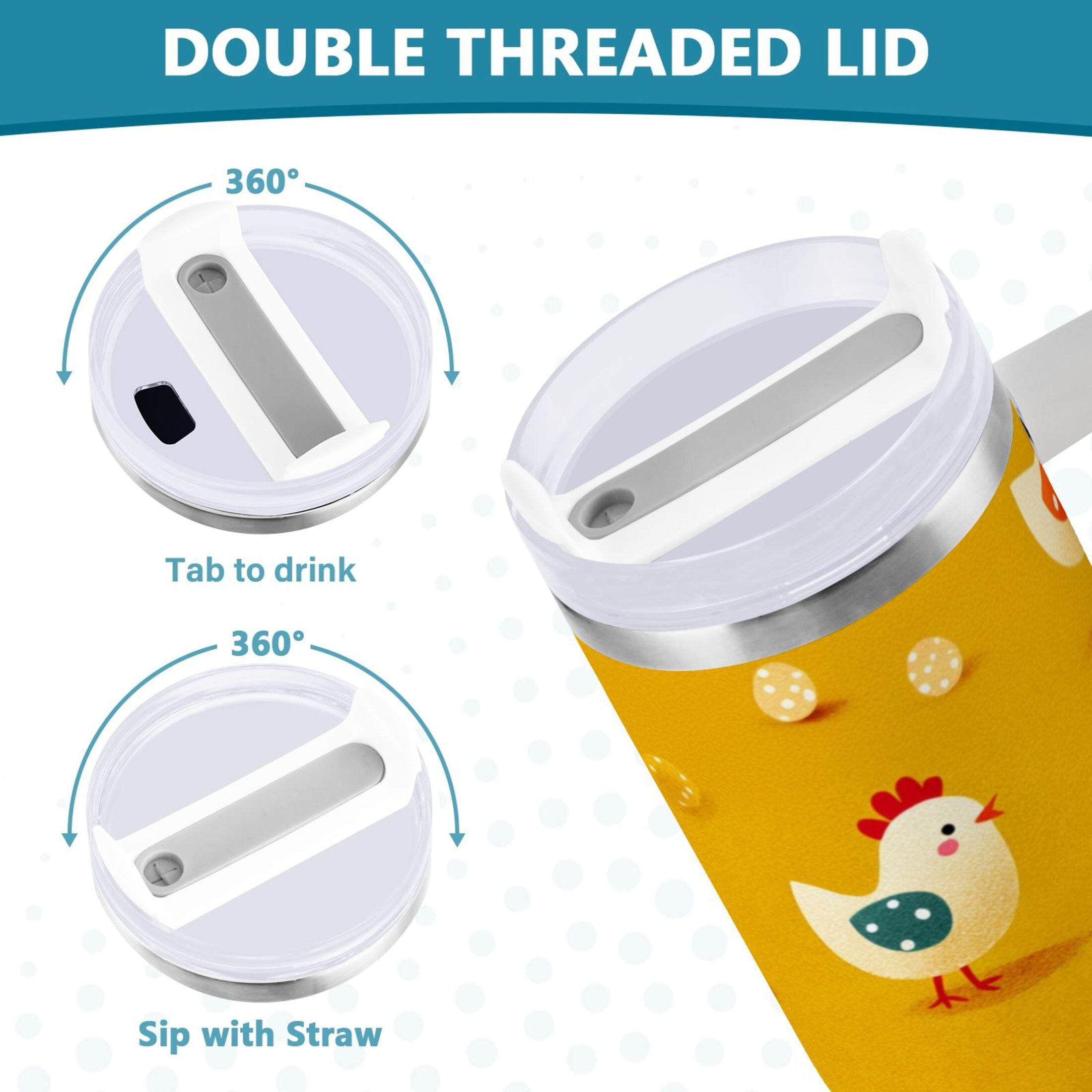 30 oz Insulated Stainless Steel Tumbler Double Wall Stainless Steel Tumbler with 2-Way Drinking Cartoon Chickens Pattern Edition-4YKJ