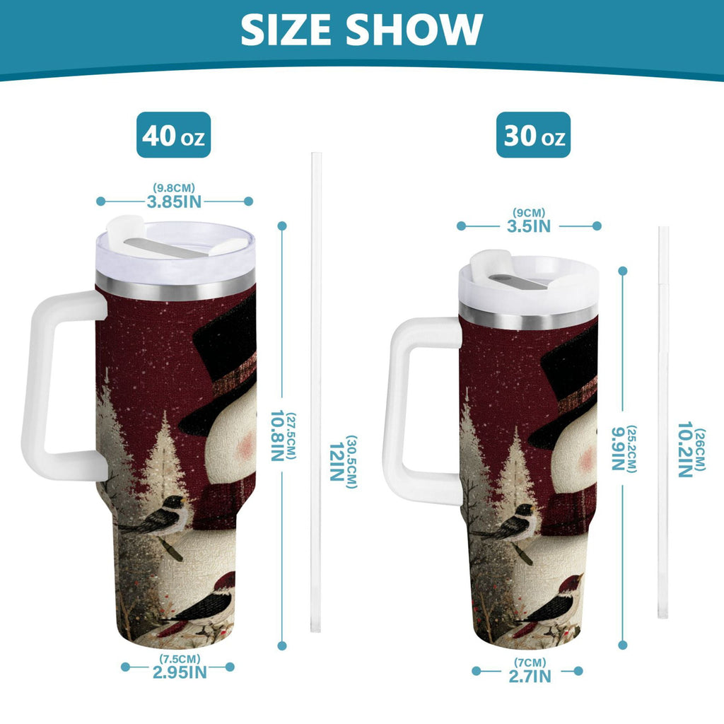 30 oz Insulated Stainless Steel Tumbler Double Wall Stainless Steel Tumbler with 2-Way Drinking Snowman and Birds Edition-EGEB