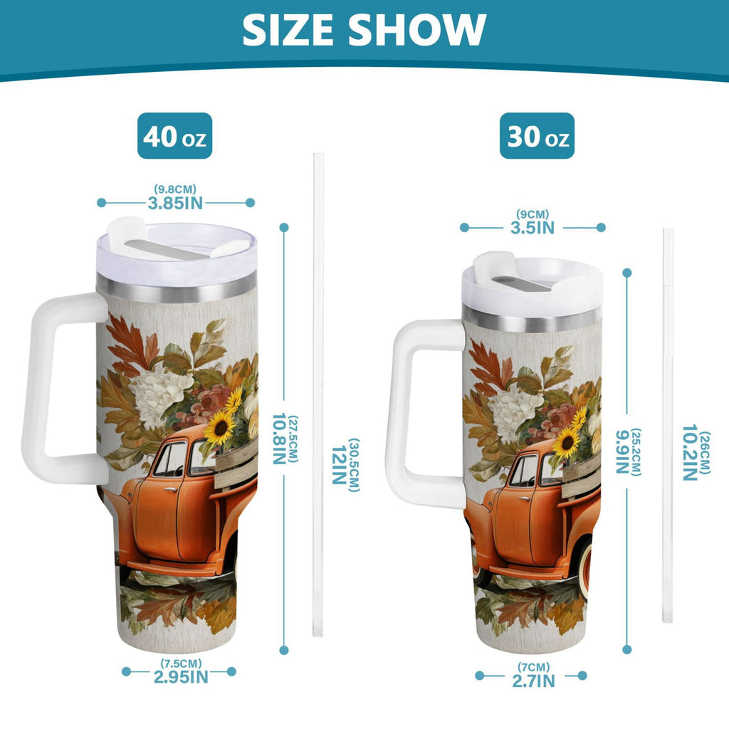 40 oz Insulated Stainless Steel Tumbler Double Wall Stainless Steel Tumbler with 2-Way Drinking Truck Full Of Pumpkins Edition-XDON