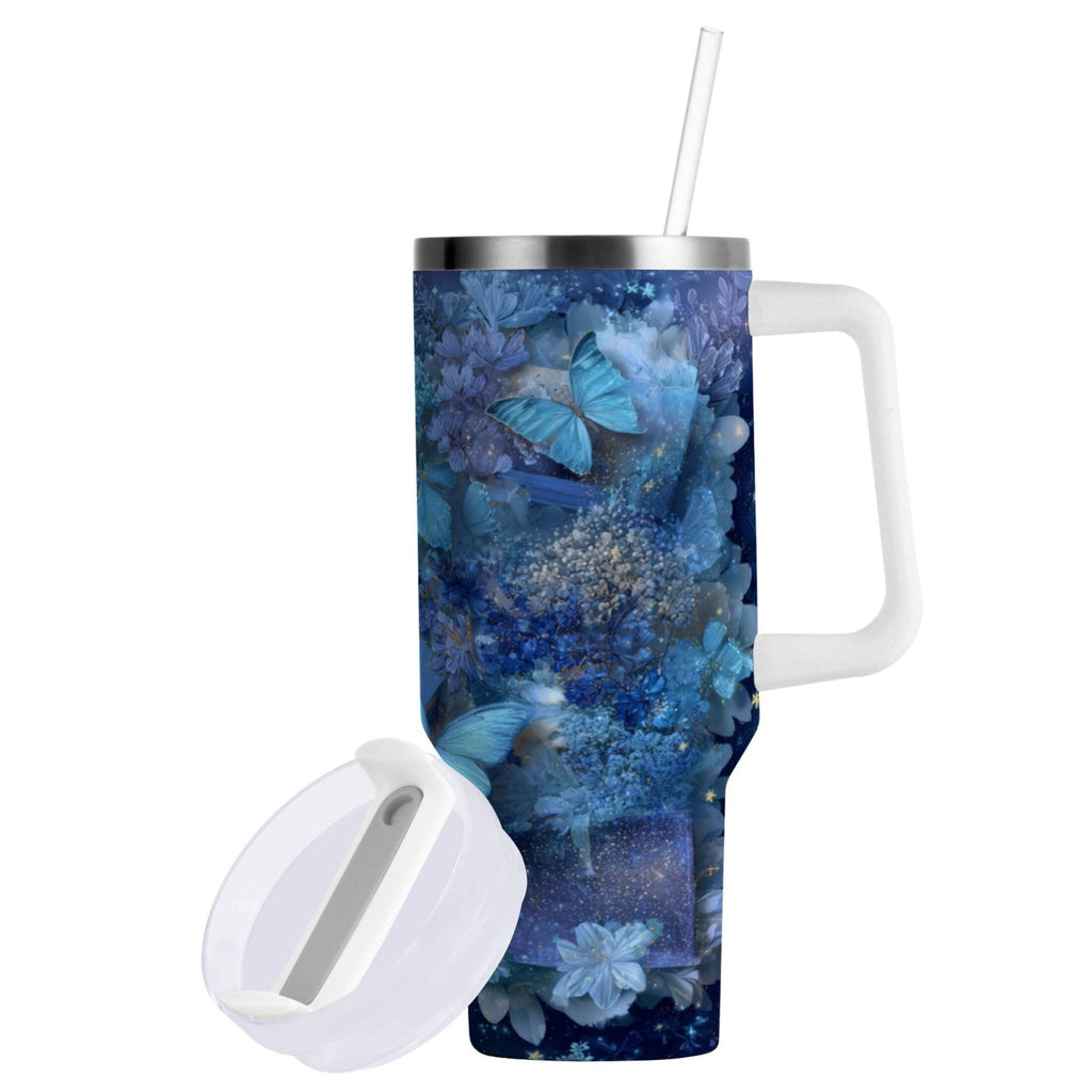 30 oz Insulated Stainless Steel Tumbler Double Wall Stainless Steel Tumbler with 2-Way Drinking Butterflies Books and Flowers Edition-CFTT