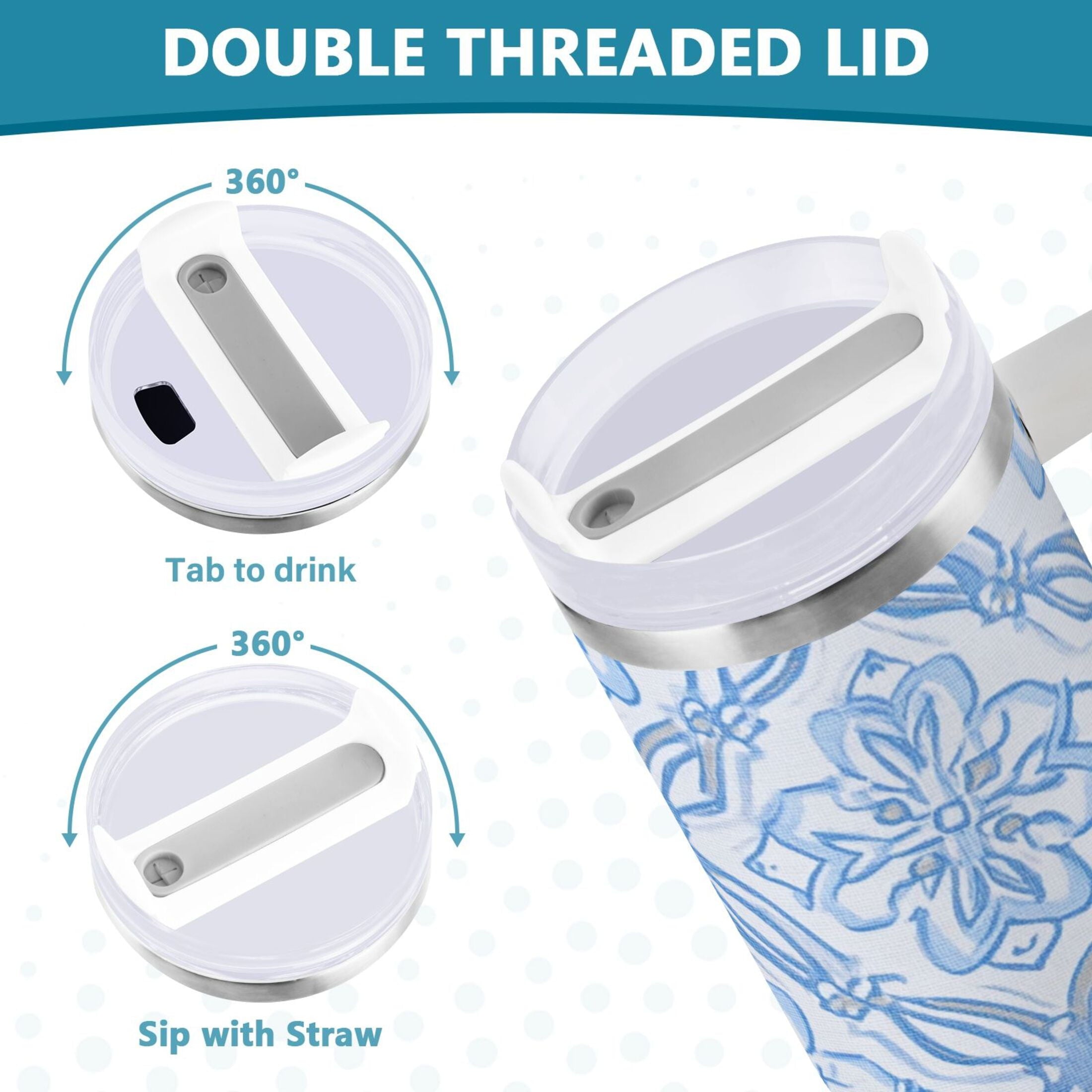 30 oz Insulated Stainless Steel Tumbler Double Wall Stainless Steel Tumbler with 2-Way Drinking Blue Elegant Geometric Design Edition-SCHG