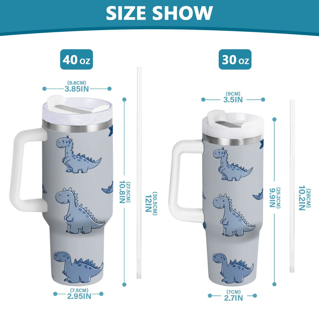 30 oz Insulated Stainless Steel Tumbler Double Wall Stainless Steel Tumbler with 2-Way Drinking Cute Blue Dinosaurs Edition-D192