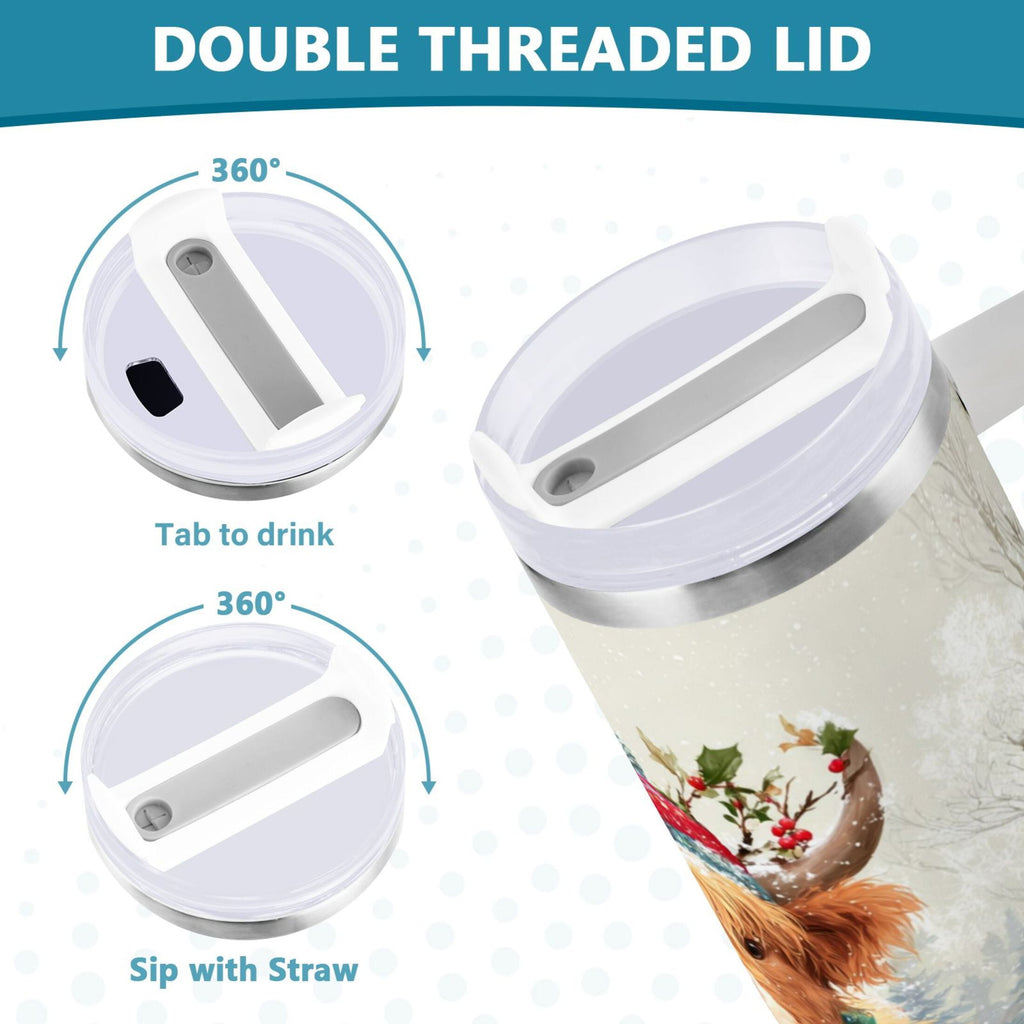 30 oz Insulated Stainless Steel Tumbler Double Wall Stainless Steel Tumbler with 2-Way Drinking Cow Wearing Christmas Hat Edition-6NDO