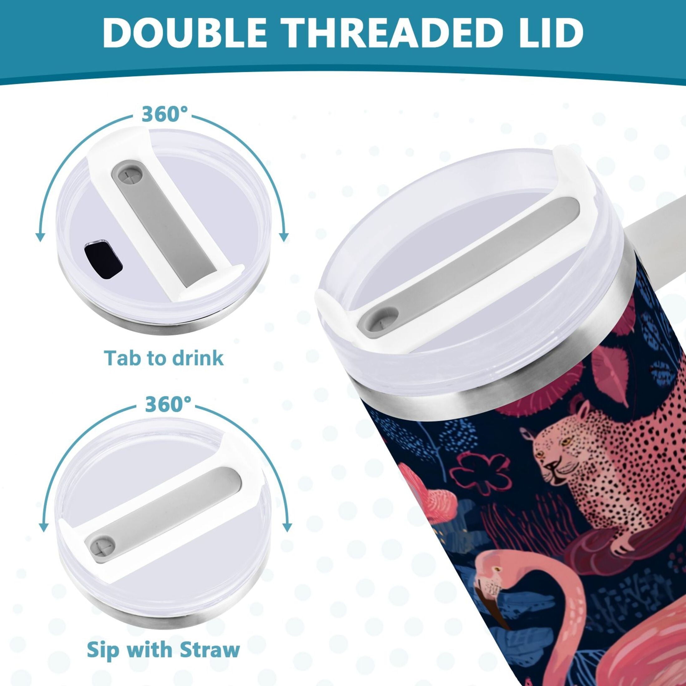 30 oz Insulated Stainless Steel Tumbler Double Wall Stainless Steel Tumbler with 2-Way Drinking Flamingos and Leopard Print Edition-LP8S