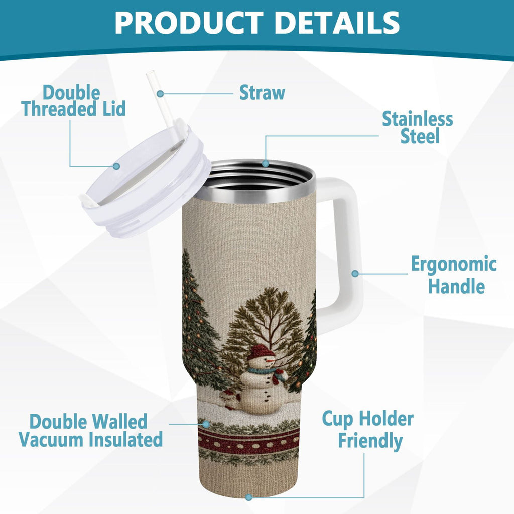 30 oz Insulated Stainless Steel Tumbler Double Wall Stainless Steel Tumbler with 2-Way Drinking Snowmen and Deer in The Forest Edition-8O0F