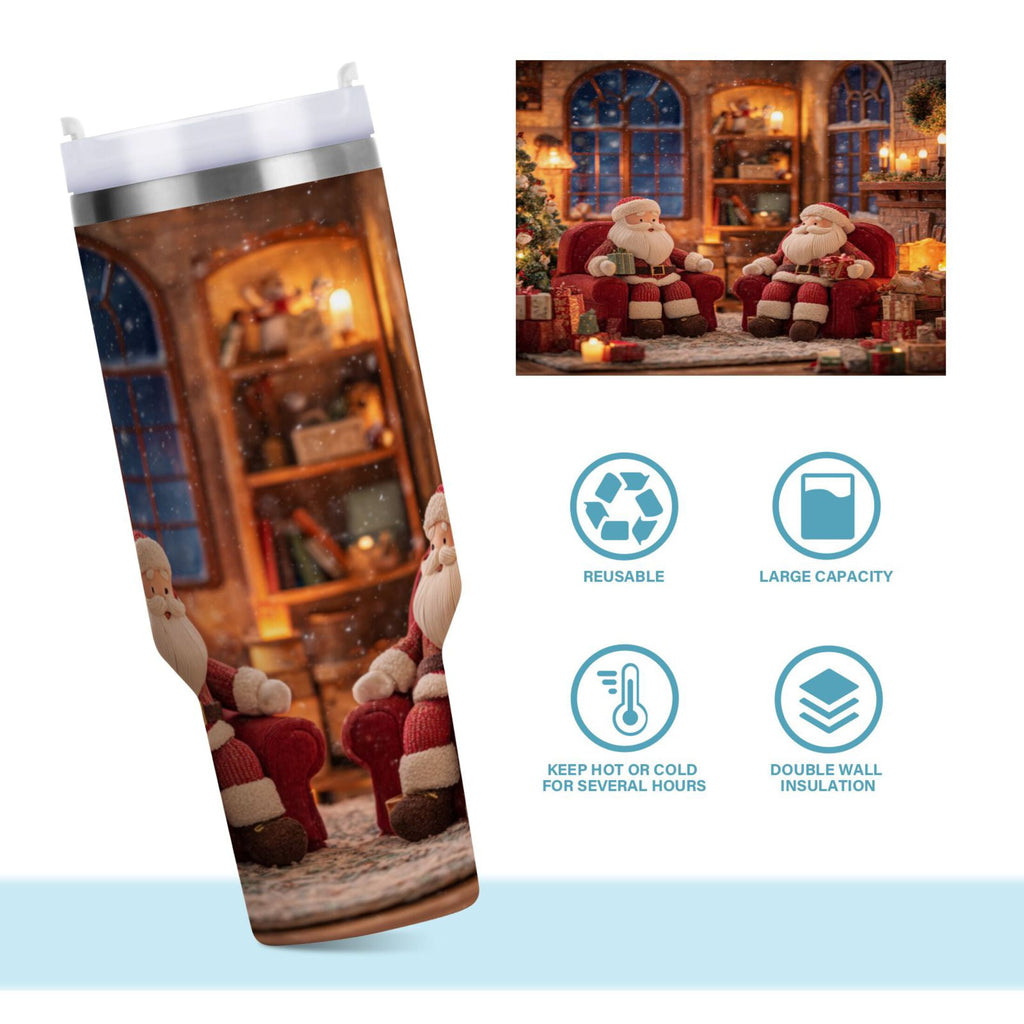 40 oz Insulated Stainless Steel Tumbler Double Wall Stainless Steel Tumbler with 2-Way Drinking Sitting Santa Claus Edition-D17D
