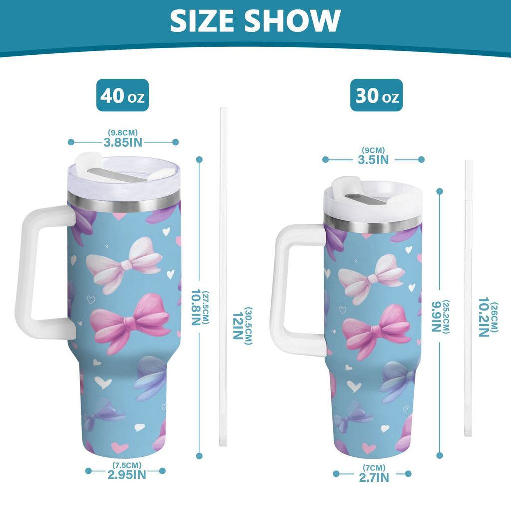 30 oz Insulated Stainless Steel Tumbler Double Wall Stainless Steel Tumbler with 2-Way Drinking Pink and Purple Bows Edition-NYJ5