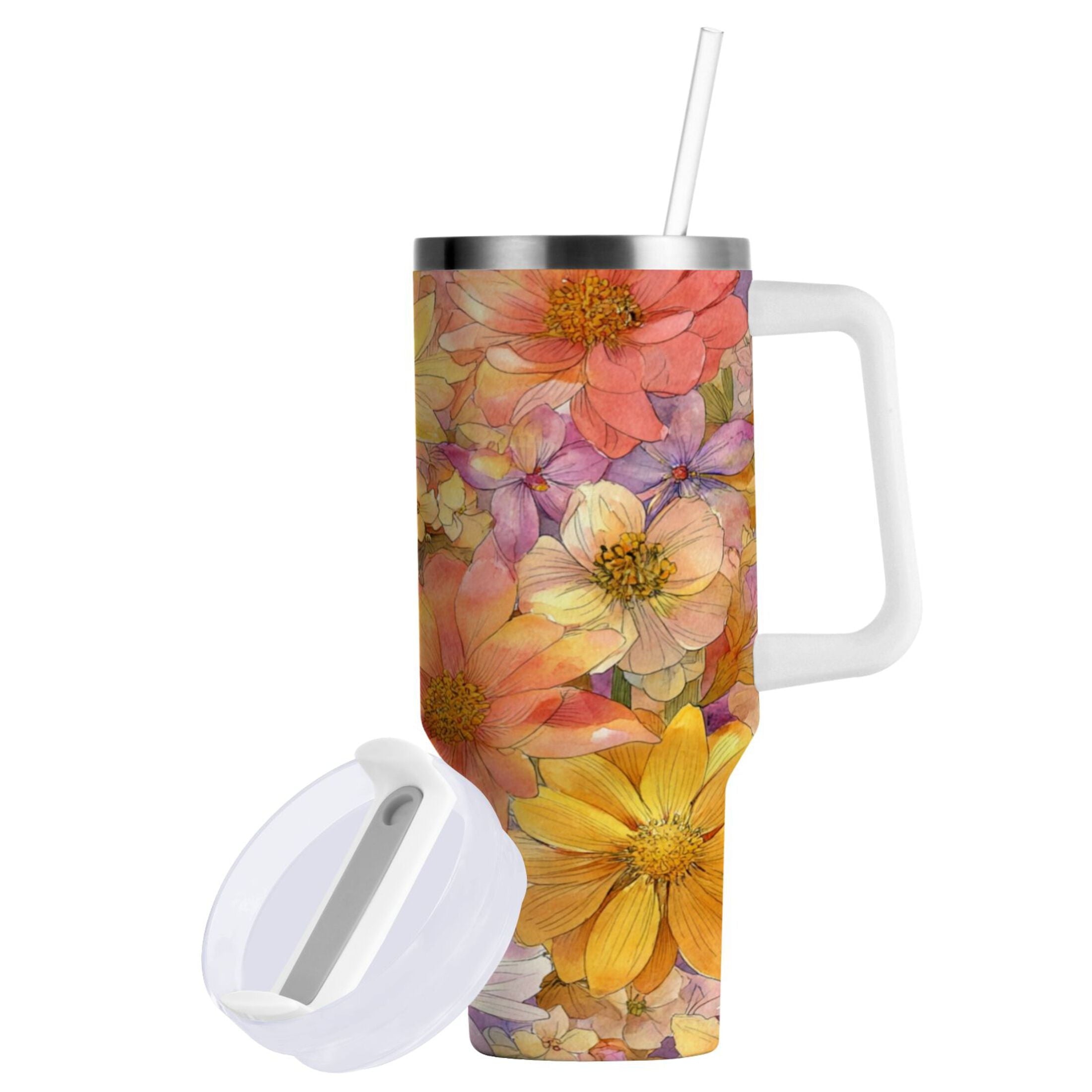 30 oz Insulated Stainless Steel Tumbler Double Wall Stainless Steel Tumbler with 2-Way Drinking Summer Blossoms Edition-4L4X