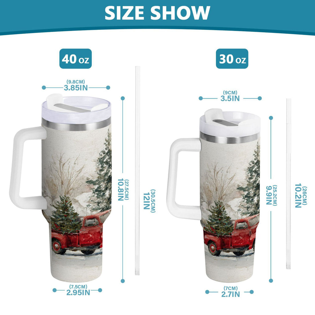 30 oz Insulated Stainless Steel Tumbler Double Wall Stainless Steel Tumbler with 2-Way Drinking Truck with Christmas Decorations Edition-KHYS