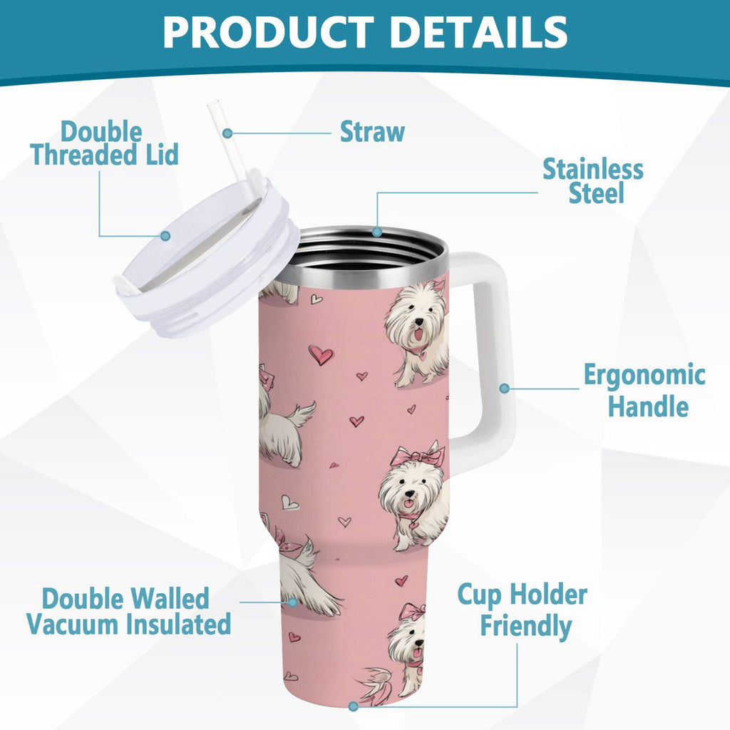 30 oz Insulated Stainless Steel Tumbler Double Wall Stainless Steel Tumbler with 2-Way Drinking Dogs Wearing Bows Edition-V4XE