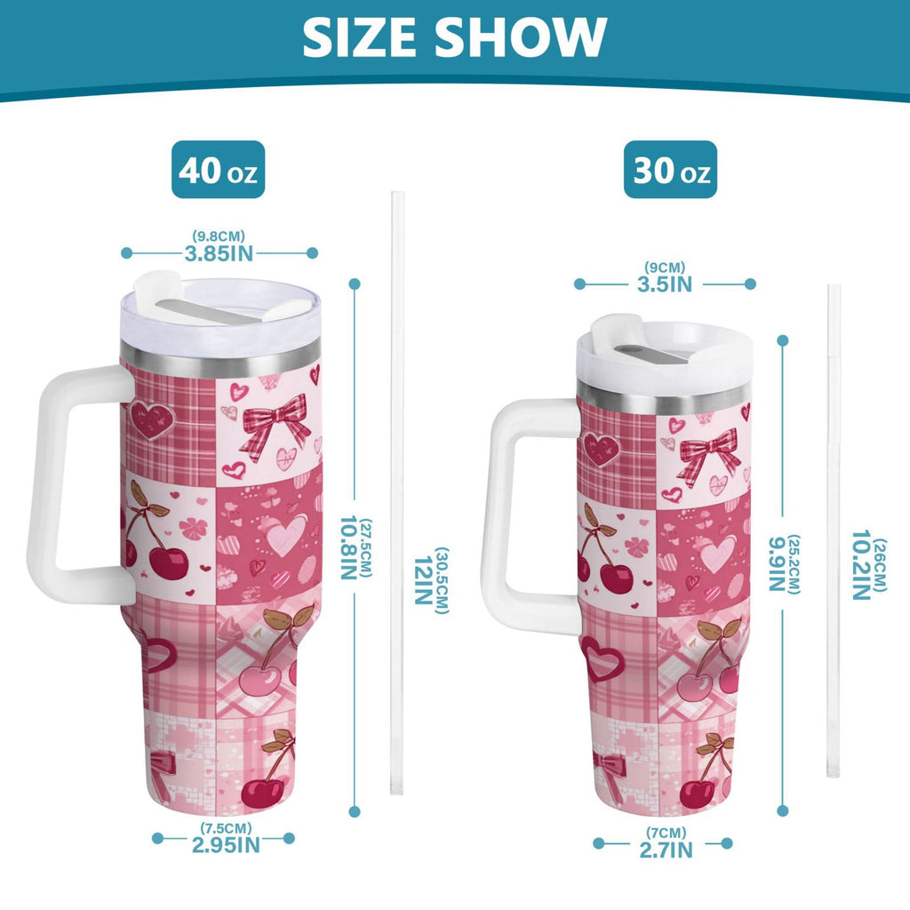 30 oz Insulated Stainless Steel Tumbler Double Wall Stainless Steel Tumbler with 2-Way Drinking Cherry Pattern with Bows Edition-65T1