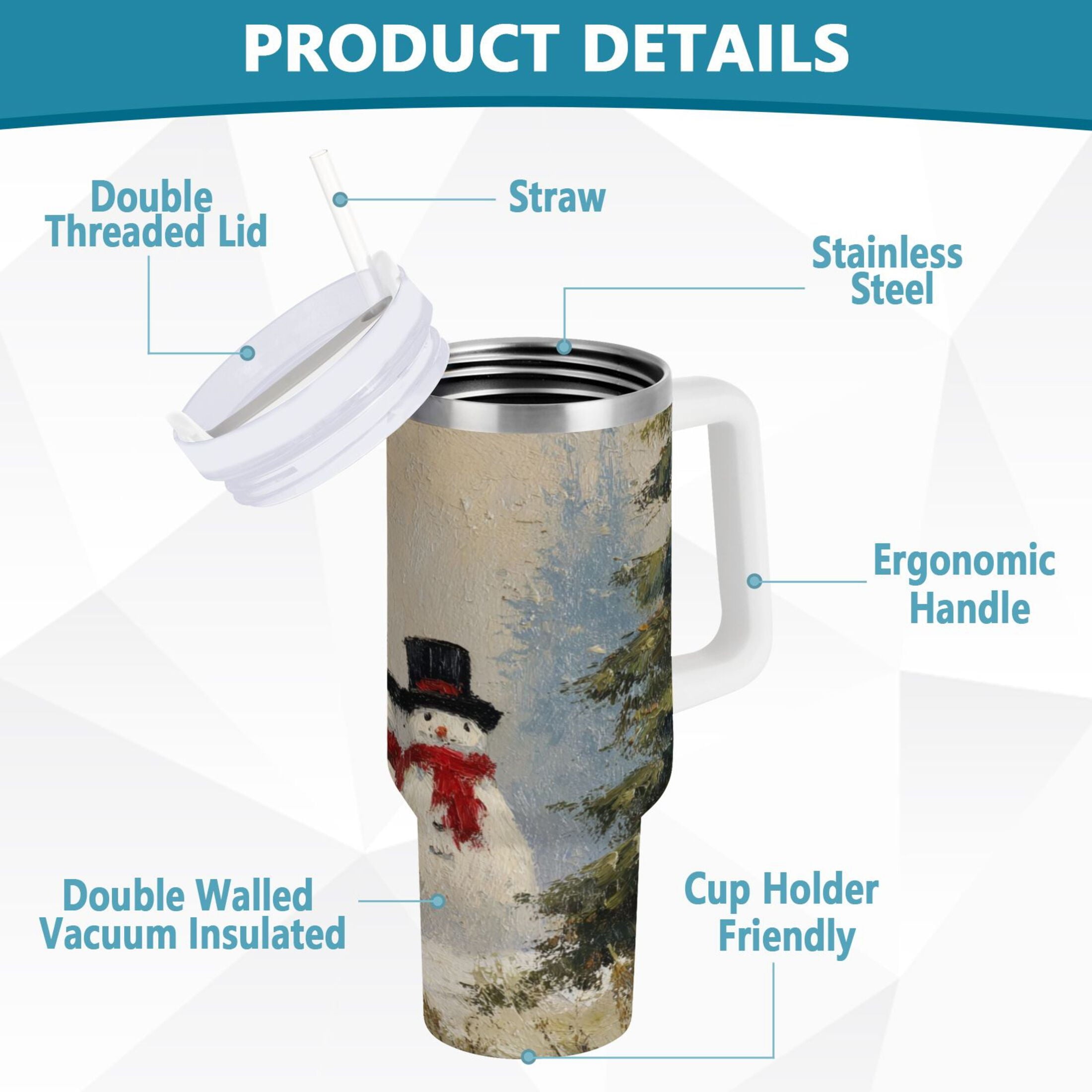40 oz Insulated Stainless Steel Tumbler Double Wall Stainless Steel Tumbler with 2-Way Drinking Moody Snowman Couple Edition-W4AX