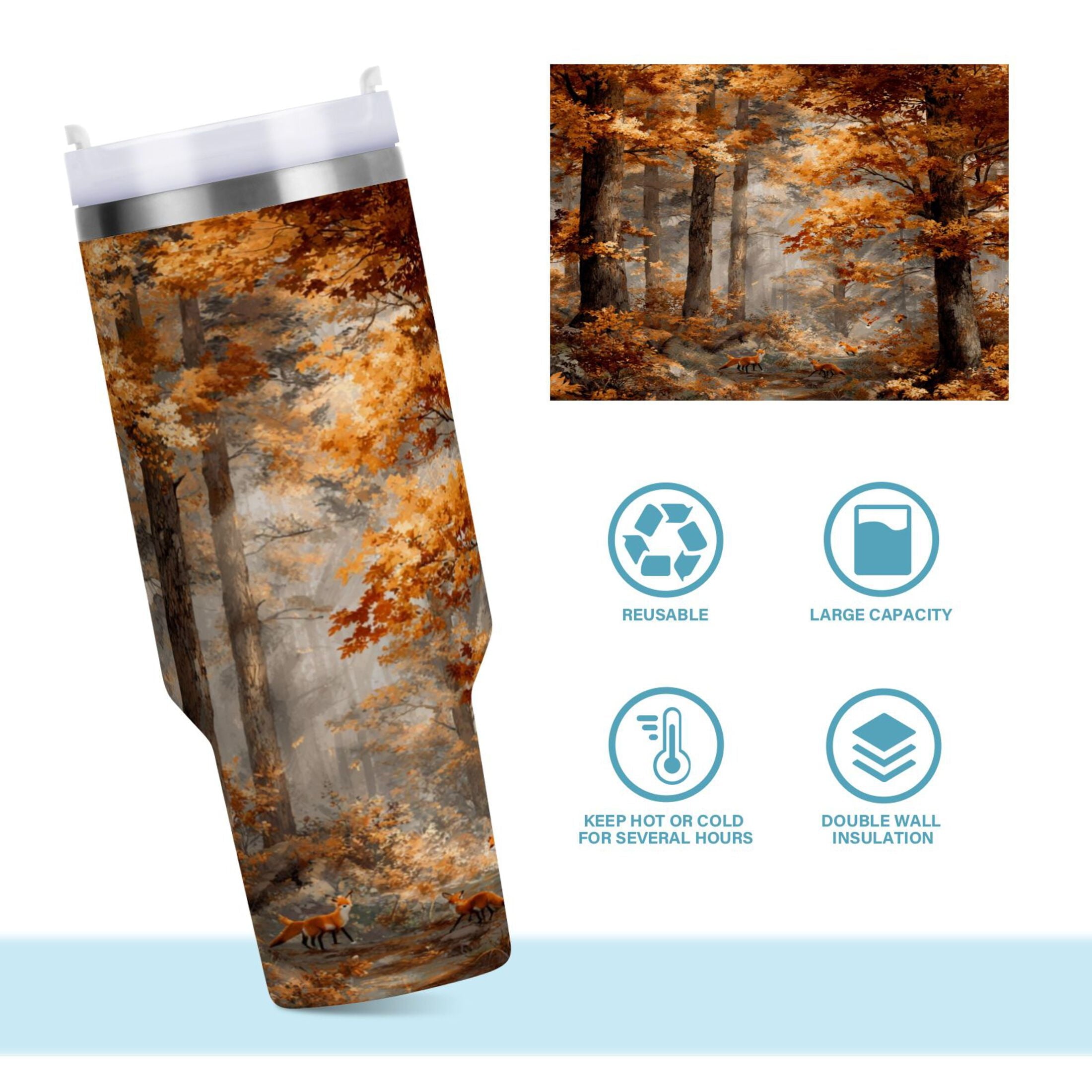 30 oz Insulated Stainless Steel Tumbler Double Wall Stainless Steel Tumbler with 2-Way Drinking Beautiful Autumn Forest Edition-2FHX