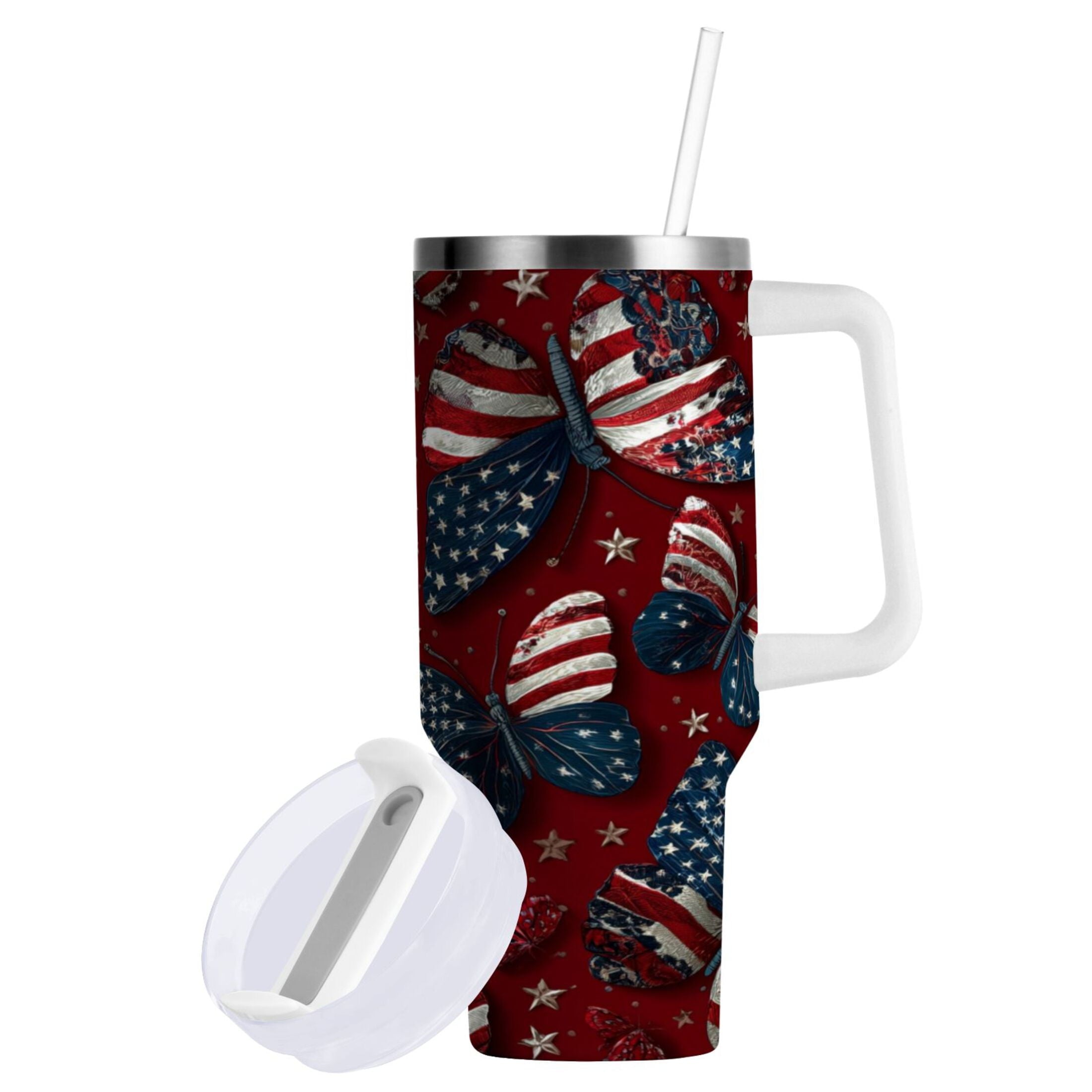 40 oz Insulated Stainless Steel Tumbler Double Wall Stainless Steel Tumbler with 2-Way Drinking Butterfly with National Flag Edition-VBHJ