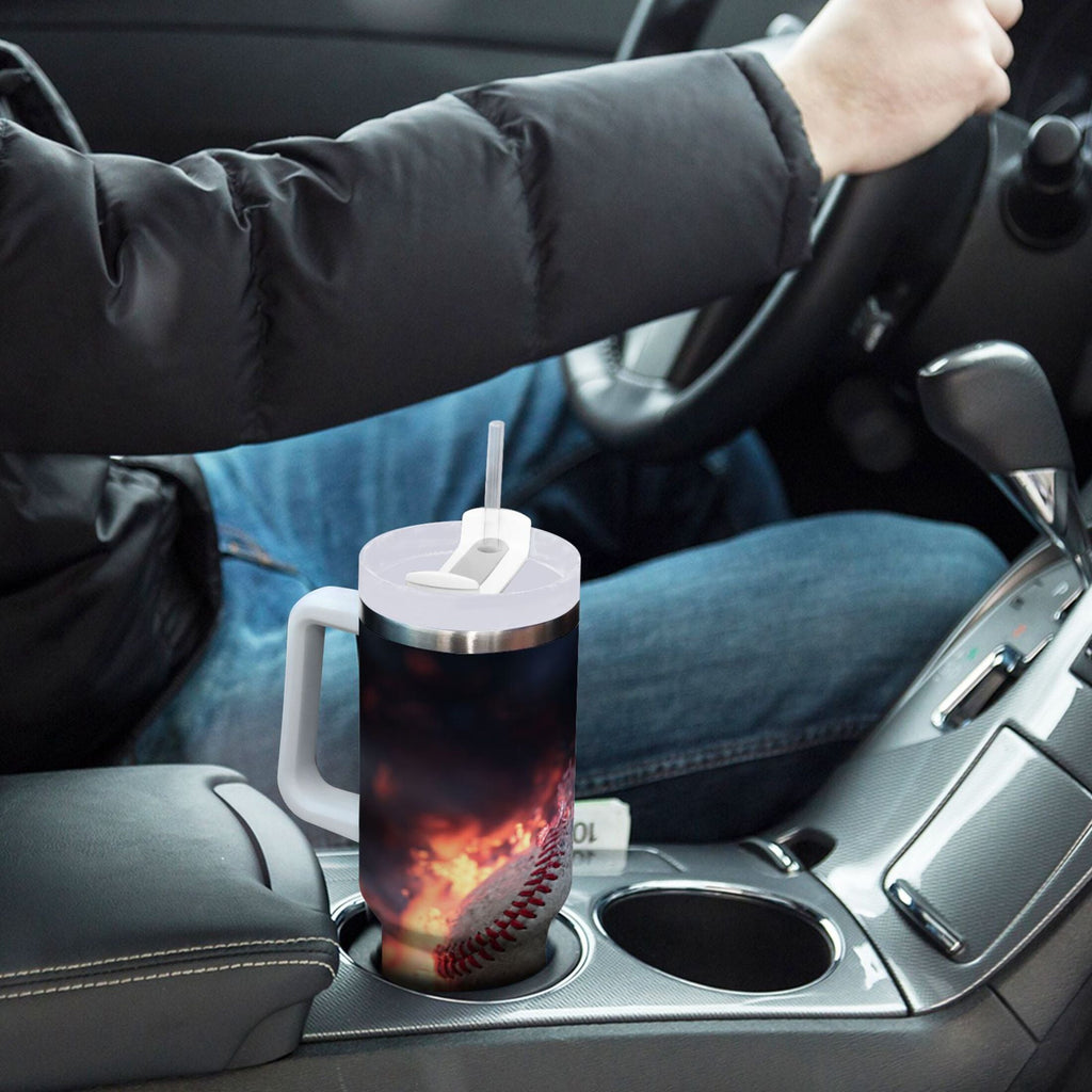 40 oz Insulated Stainless Steel Tumbler Double Wall Stainless Steel Tumbler with 2-Way Drinking Baseball with Water and Fire Edition-EUOP