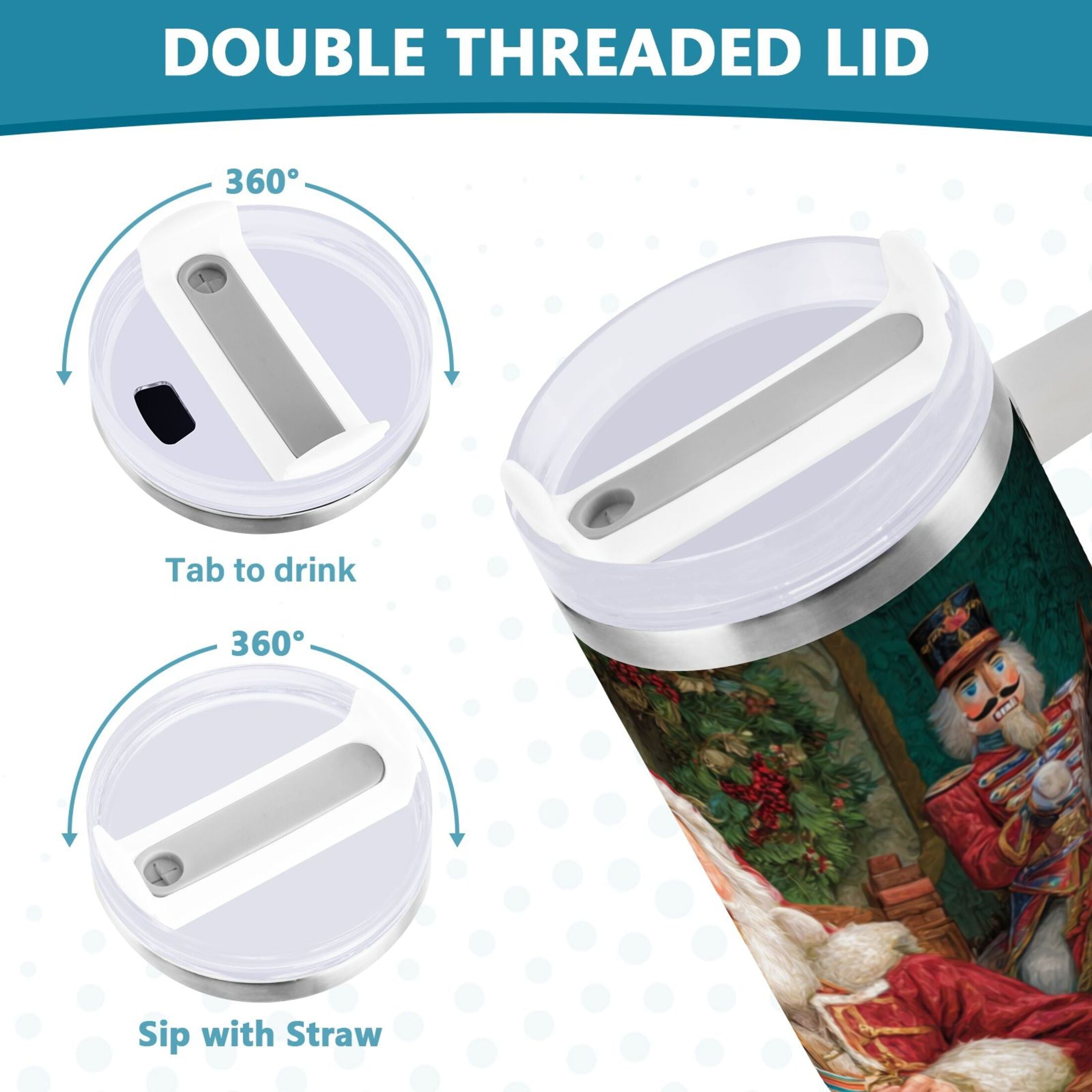 40 oz Insulated Stainless Steel Tumbler Double Wall Stainless Steel Tumbler with 2-Way Drinking Santa Eating Cookies Edition-O2P0