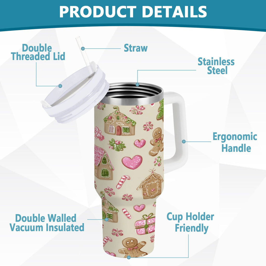40 oz Insulated Stainless Steel Tumbler Double Wall Stainless Steel Tumbler with 2-Way Drinking Pink Cute Christmas Pattern Edition-Y59P