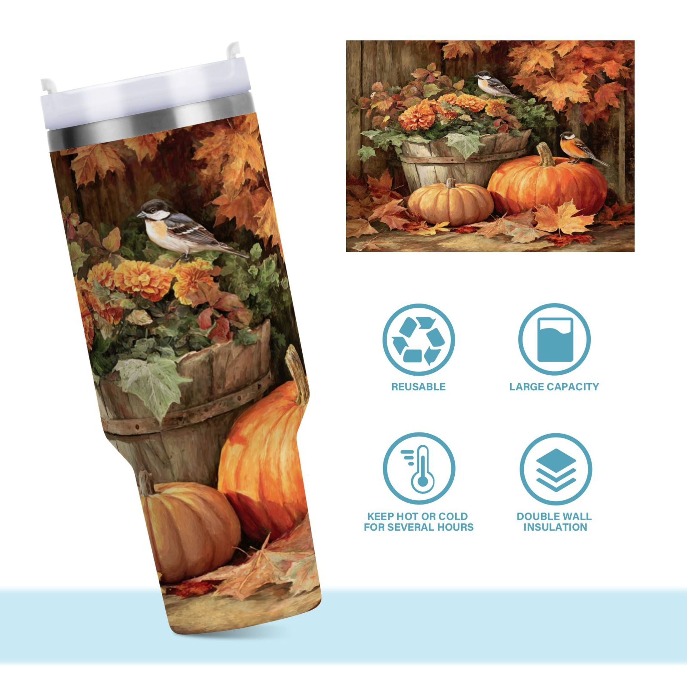 30 oz Insulated Stainless Steel Tumbler Double Wall Stainless Steel Tumbler with 2-Way Drinking Beautiful Fall Scene Edition-S7U1
