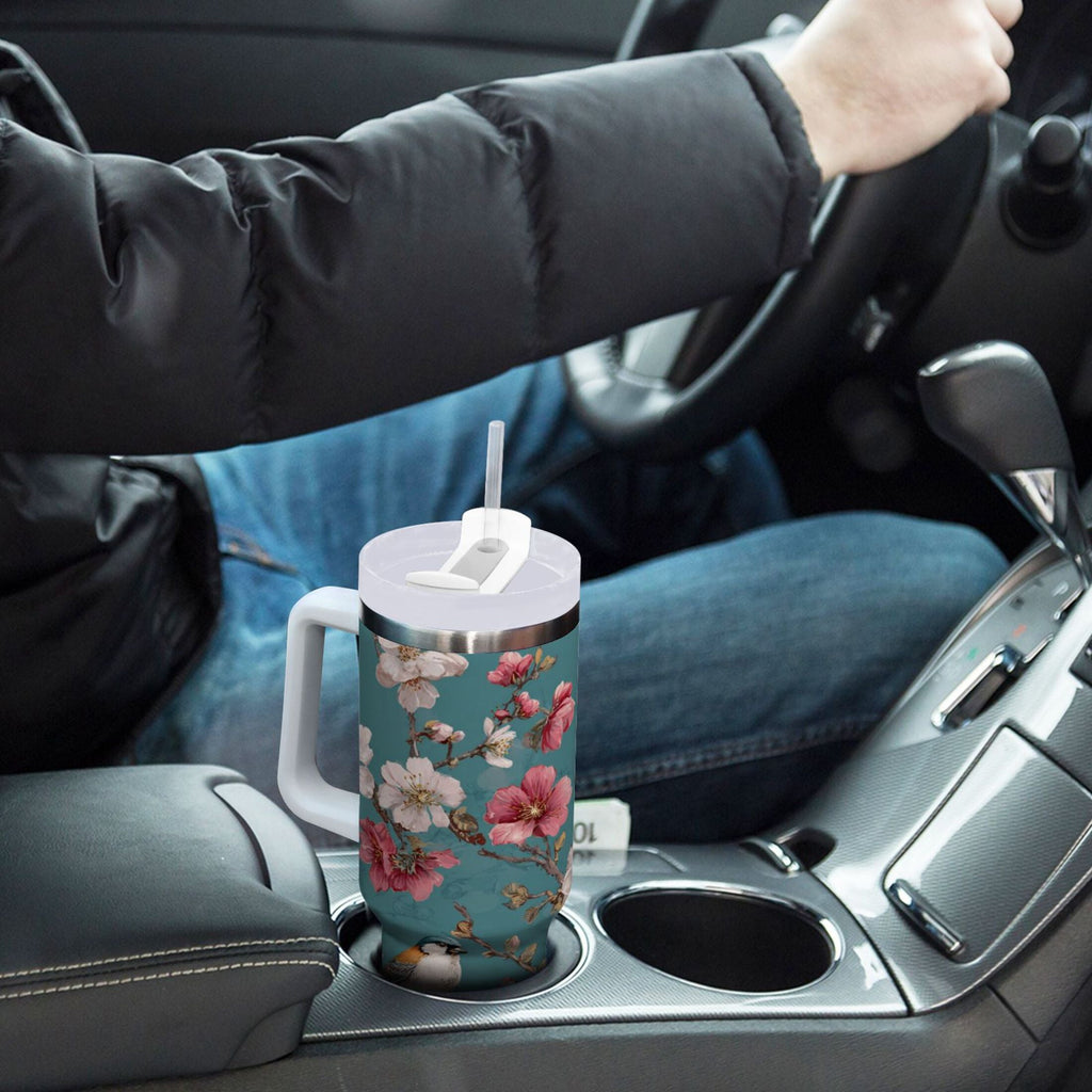 30 oz Insulated Stainless Steel Tumbler Double Wall Stainless Steel Tumbler with 2-Way Drinking Birds and Cherry Pattern Edition-COSG