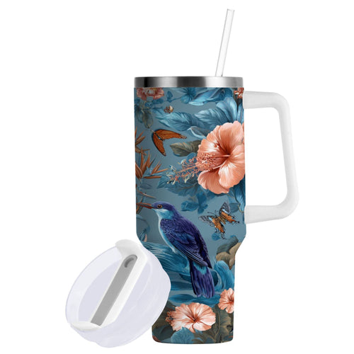 30 oz Insulated Stainless Steel Tumbler Double Wall Stainless Steel Tumbler with 2-Way Drinking Birds and Flowers Edition-7NR3