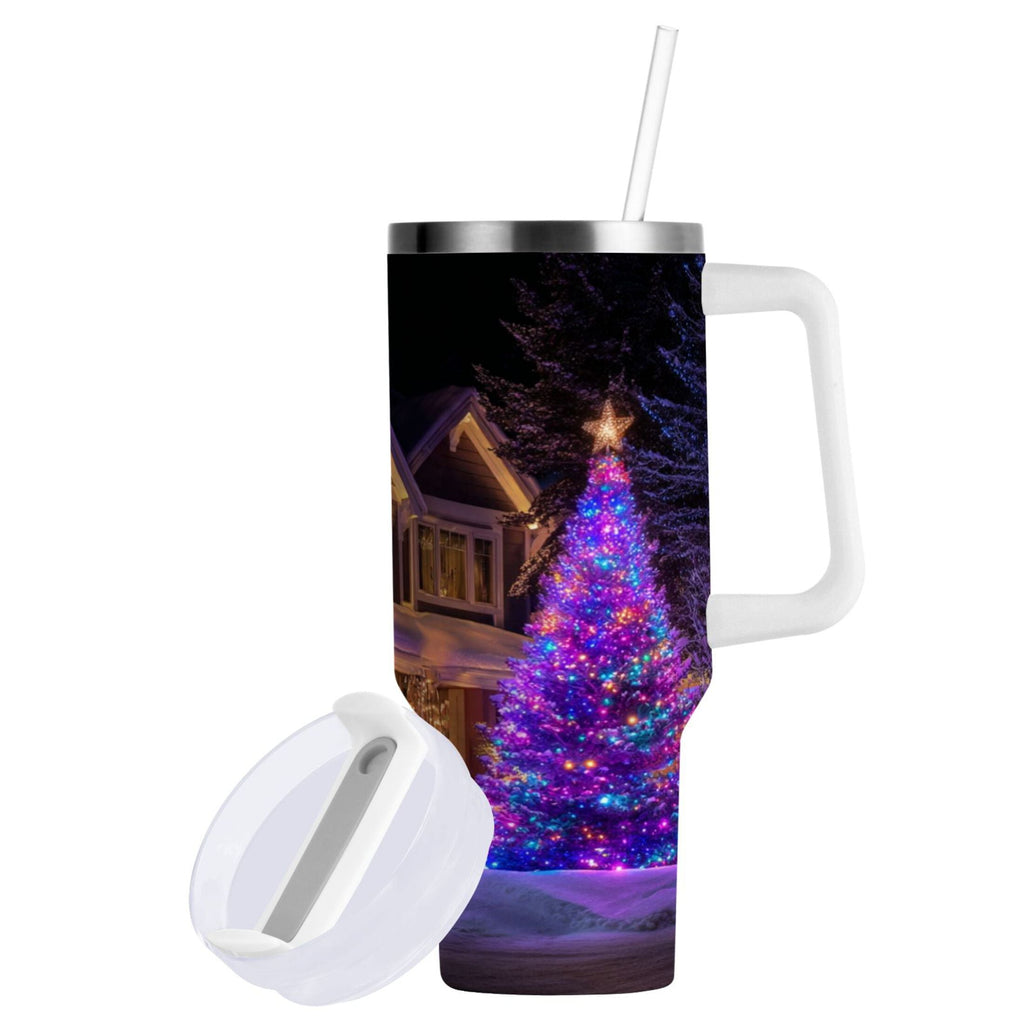 40 oz Insulated Stainless Steel Tumbler Double Wall Stainless Steel Tumbler with 2-Way Drinking Christmas Trees with Lights Edition-GDV6