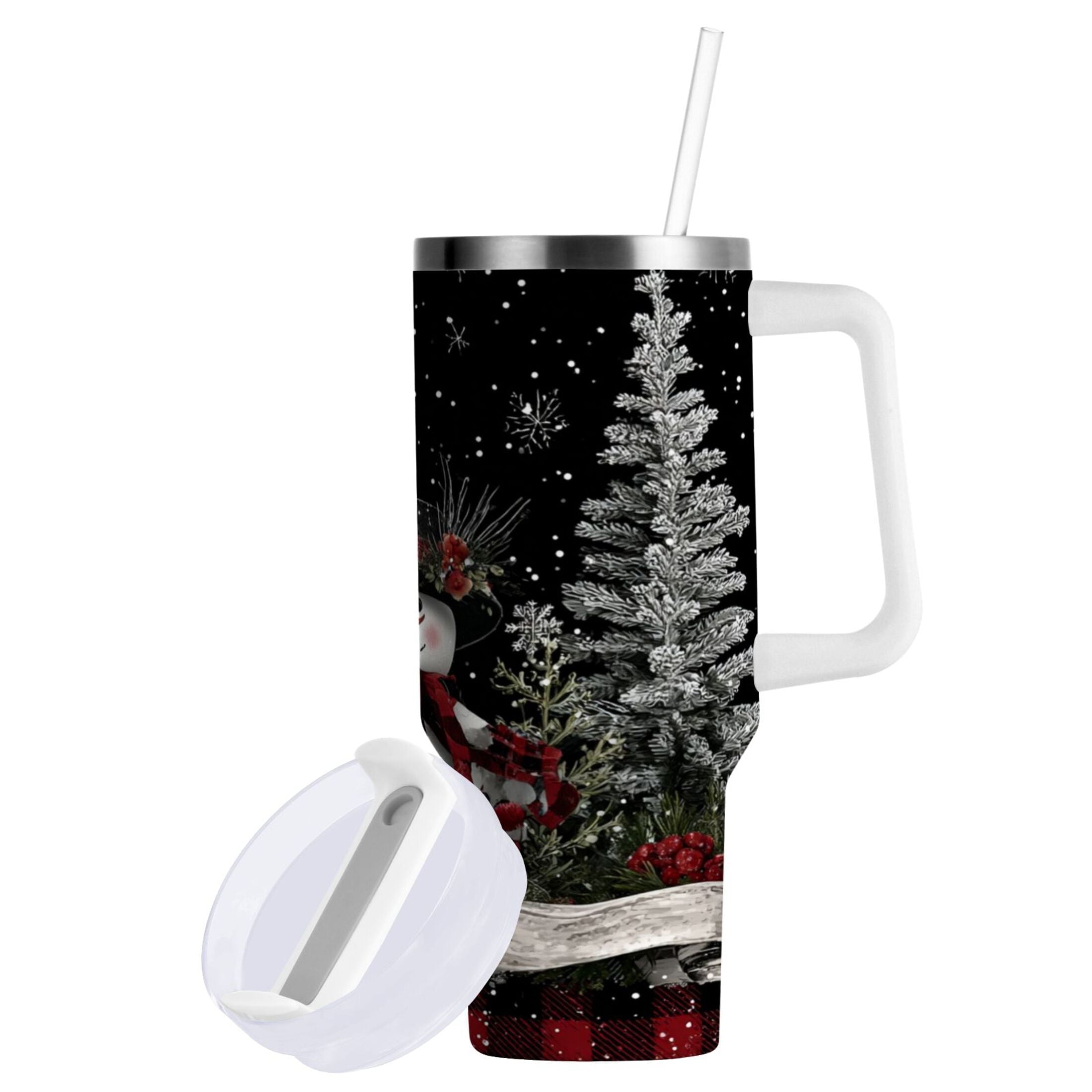 30 oz Insulated Stainless Steel Tumbler Double Wall Stainless Steel Tumbler with 2-Way Drinking Christmas Snowman Edition-XKFJ