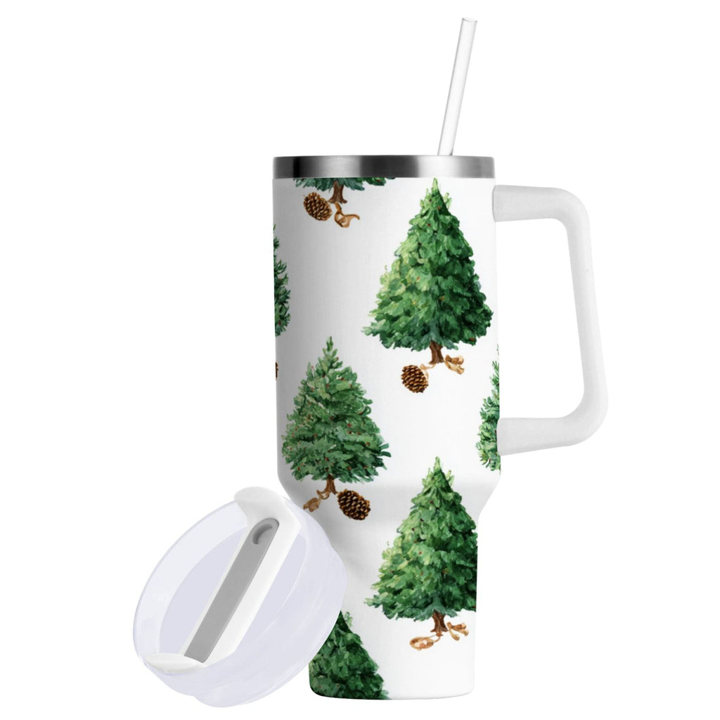 30 oz Insulated Stainless Steel Tumbler Double Wall Stainless Steel Tumbler with 2-Way Drinking Watercolor Green Christmas Tree Edition-VR4K