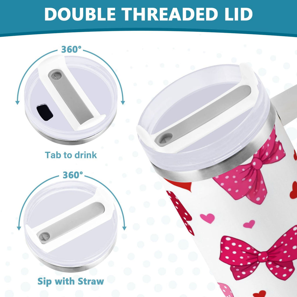 30 oz Insulated Stainless Steel Tumbler Double Wall Stainless Steel Tumbler with 2-Way Drinking Red and Pink Bows Edition-W6M4