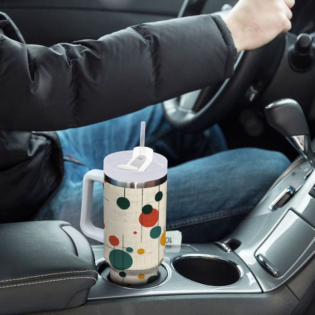 30 oz Insulated Stainless Steel Tumbler Double Wall Stainless Steel Tumbler with 2-Way Drinking Colorful Dots and Lines Edition-BHTQ