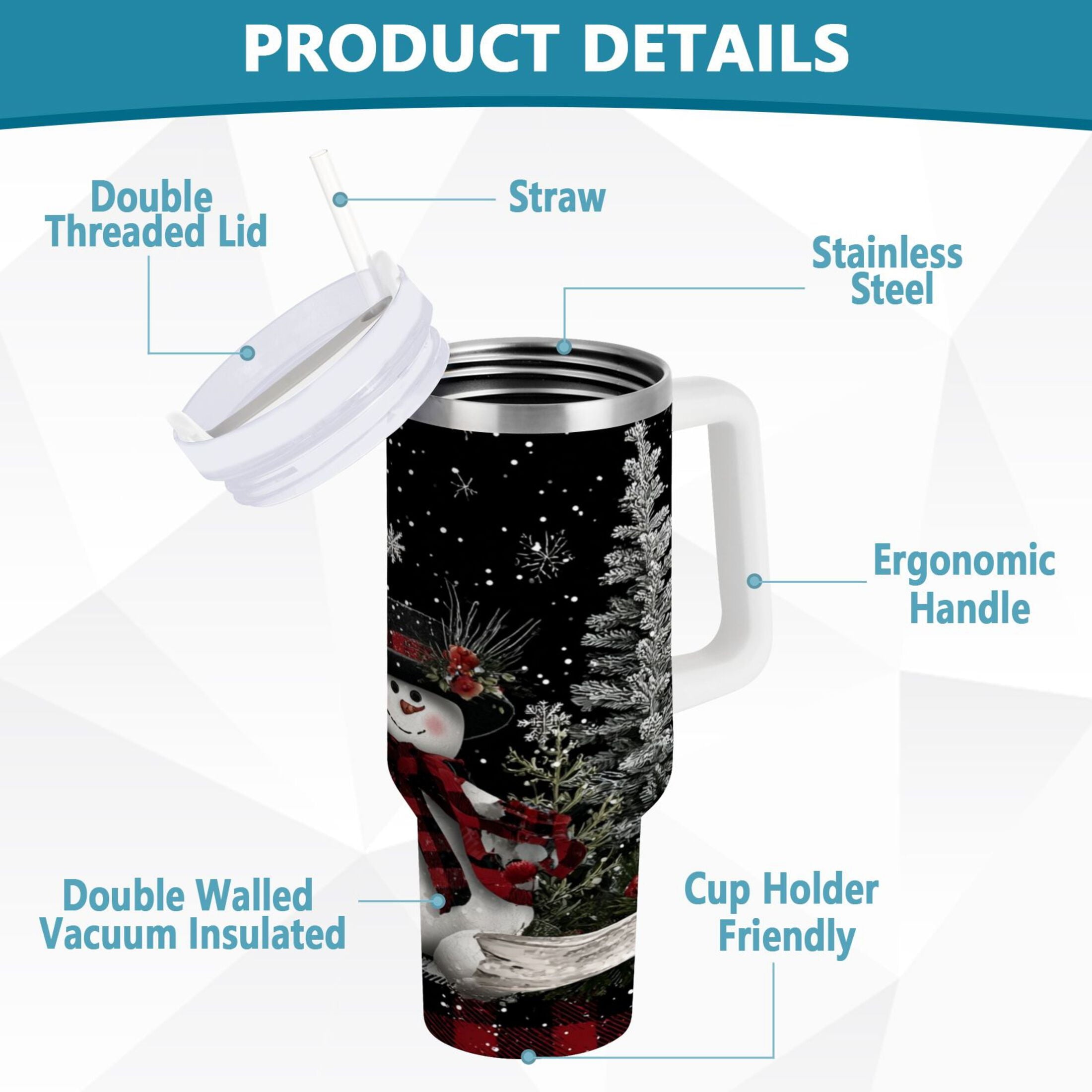 30 oz Insulated Stainless Steel Tumbler Double Wall Stainless Steel Tumbler with 2-Way Drinking Christmas Snowman Edition-XKFJ