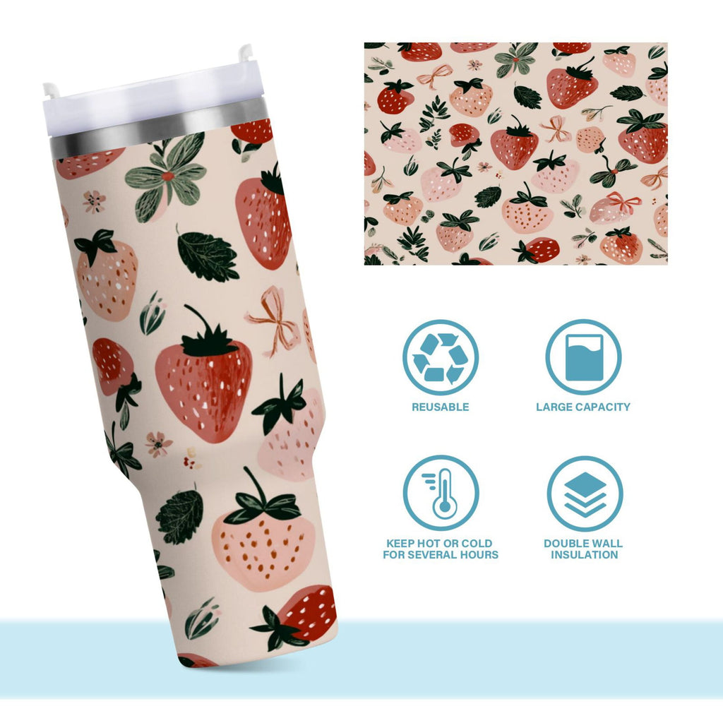 30 oz Insulated Stainless Steel Tumbler Double Wall Stainless Steel Tumbler with 2-Way Drinking Cute Pinks Strawberries Edition-CQ1G