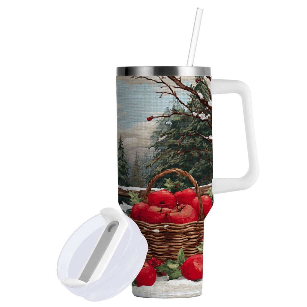 30 oz Insulated Stainless Steel Tumbler Double Wall Stainless Steel Tumbler with 2-Way Drinking Apples and Baskets Edition-VBEZ