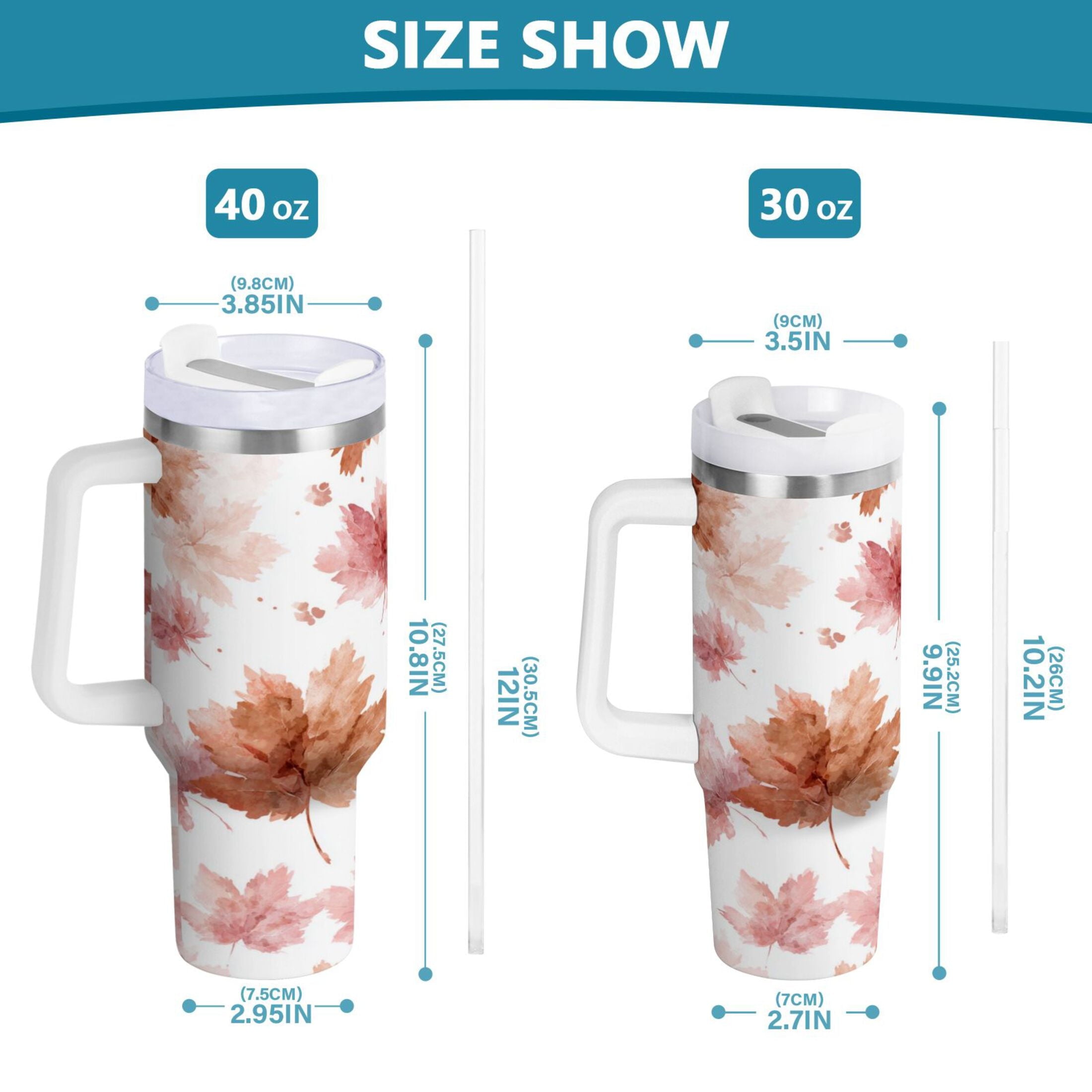 30 oz Insulated Stainless Steel Tumbler Double Wall Stainless Steel Tumbler with 2-Way Drinking Watercolor Pink Maple Leaves Edition-EWW1