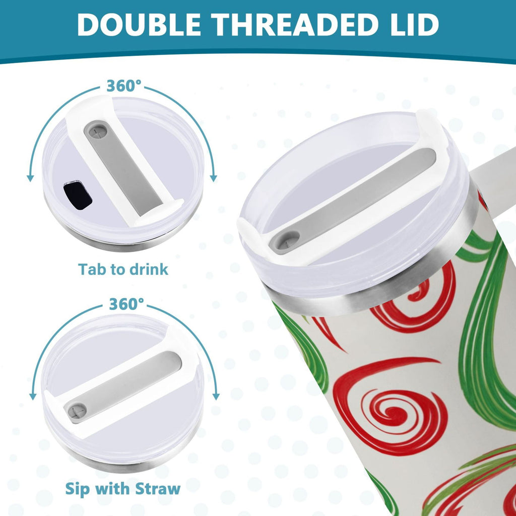 40 oz Insulated Stainless Steel Tumbler Double Wall Stainless Steel Tumbler with 2-Way Drinking Red and Green Swirls Edition-P94G