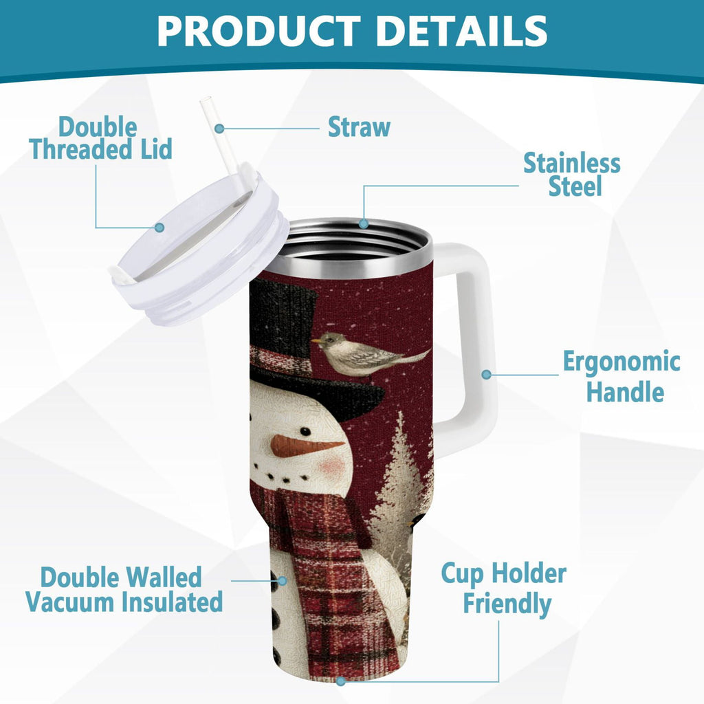 30 oz Insulated Stainless Steel Tumbler Double Wall Stainless Steel Tumbler with 2-Way Drinking Snowman and Birds Edition-EGEB