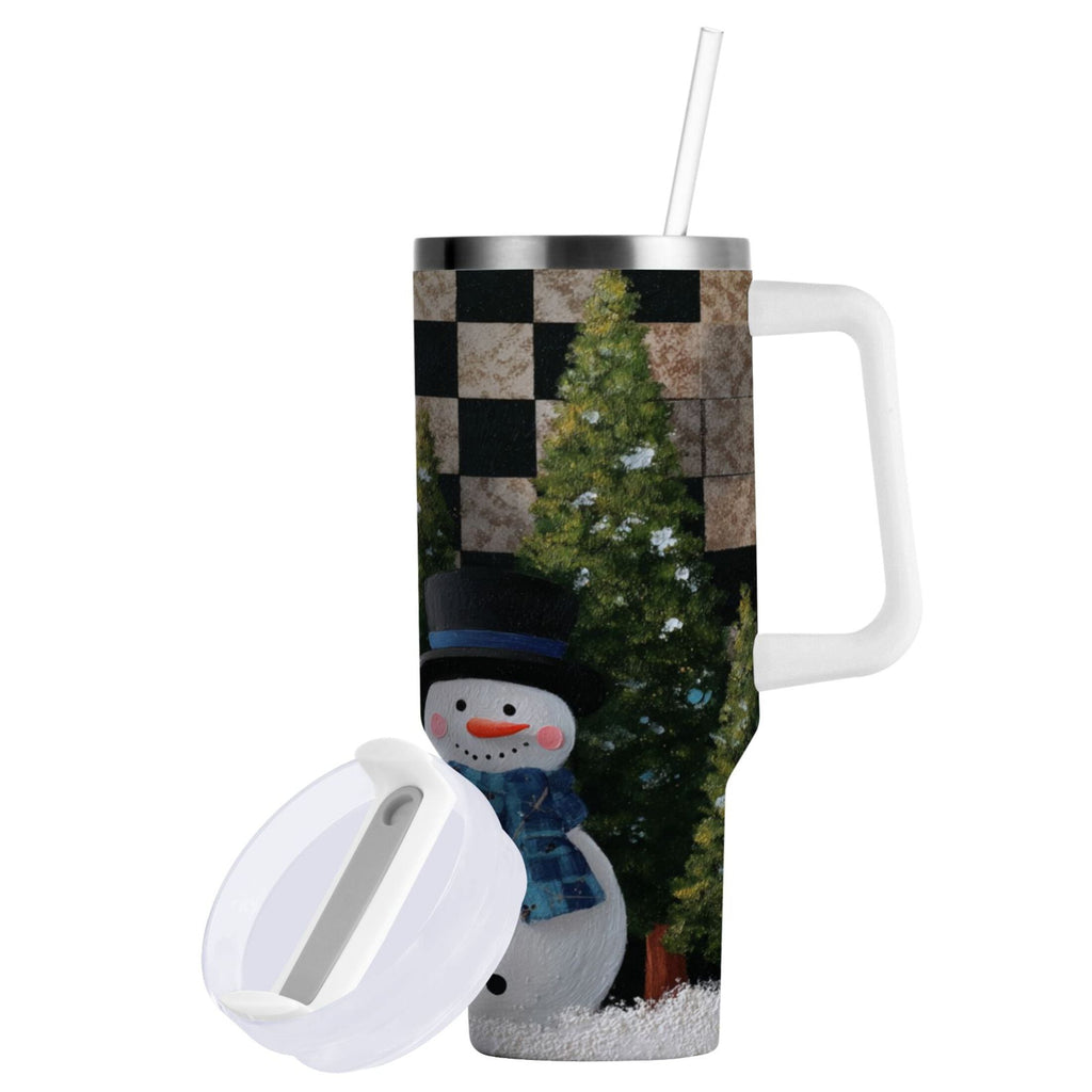 30 oz Insulated Stainless Steel Tumbler Double Wall Stainless Steel Tumbler with 2-Way Drinking Two Snowmen Pattern Edition-V0K1