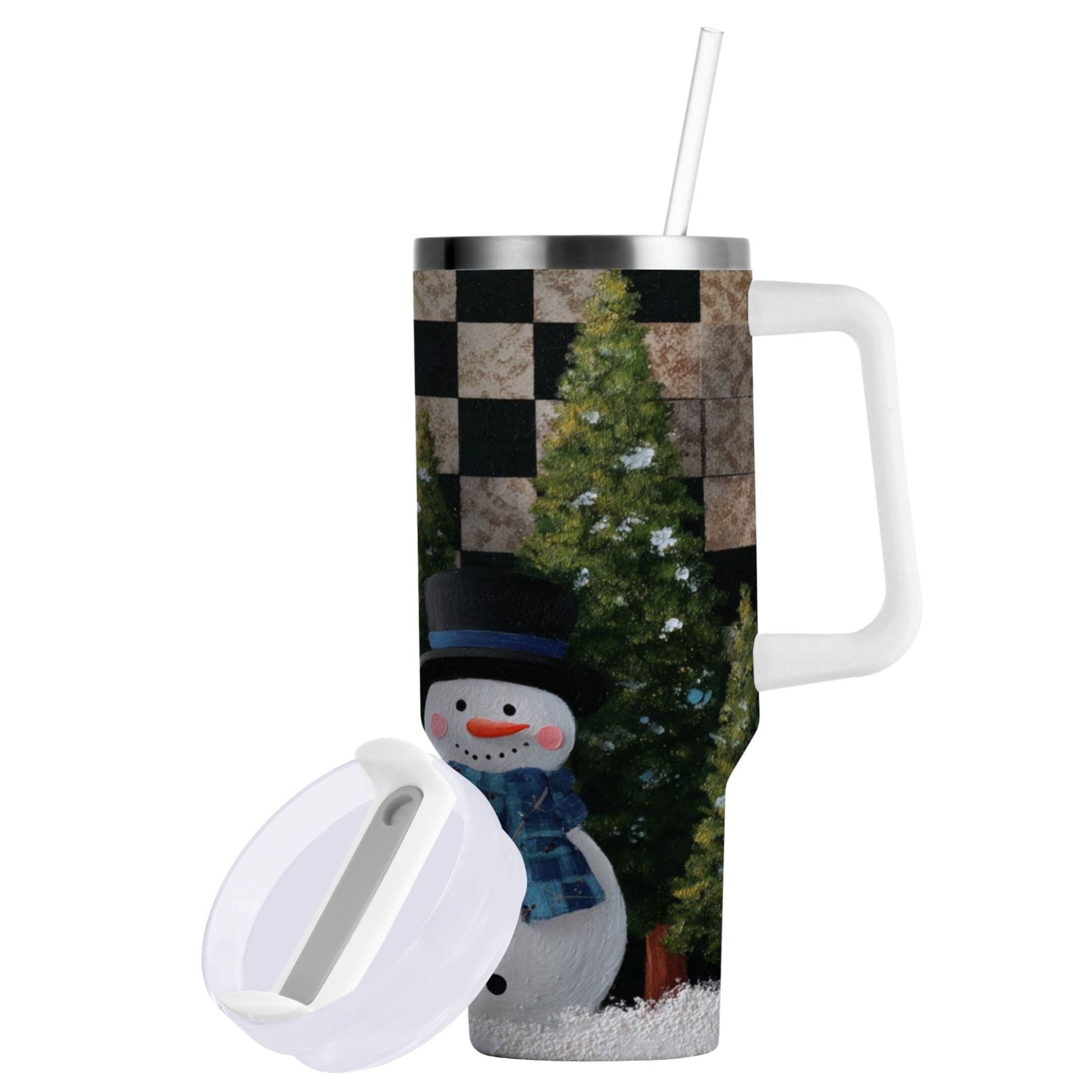 30 oz Insulated Stainless Steel Tumbler Double Wall Stainless Steel Tumbler with 2-Way Drinking Two Snowmen Pattern Edition-V0K1