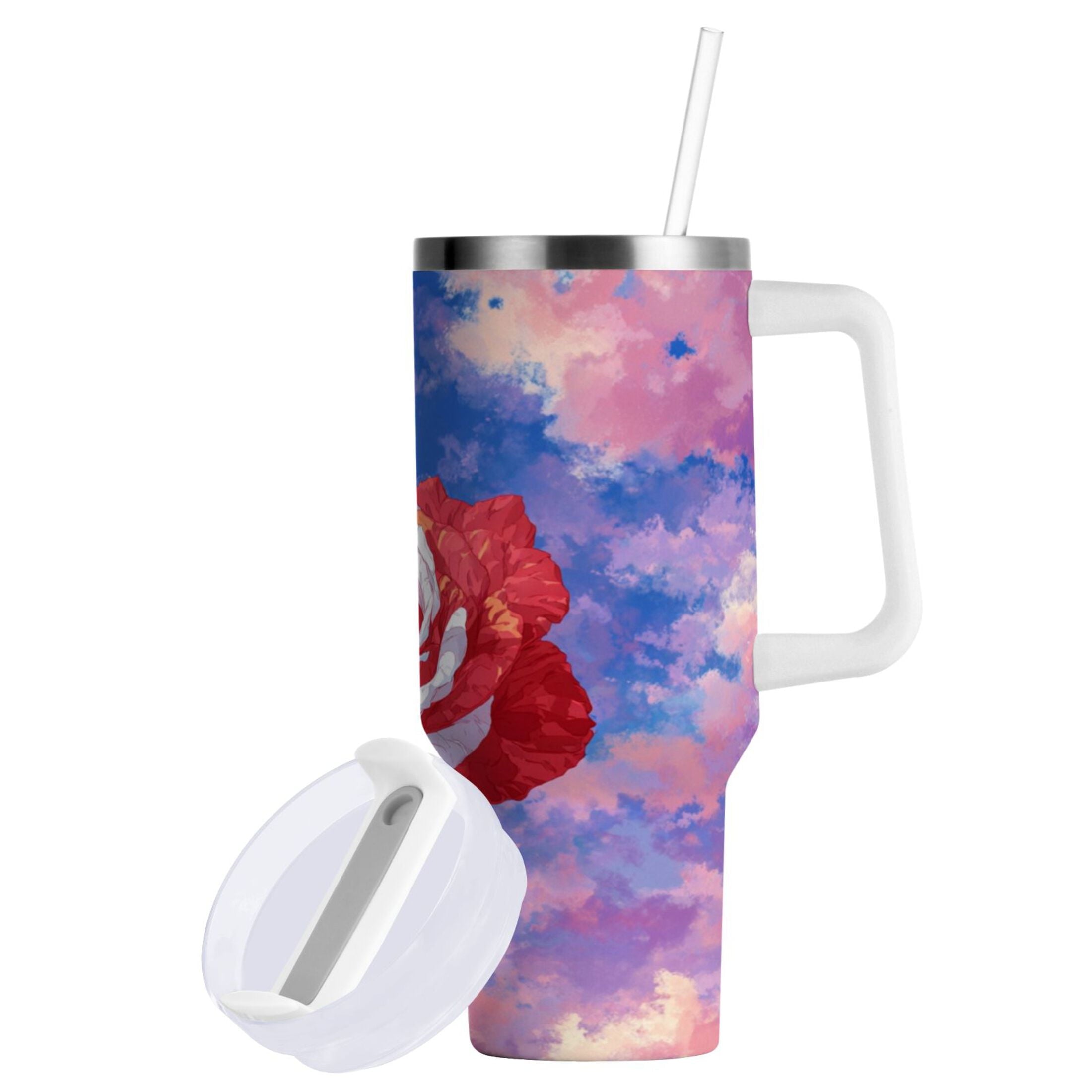 30 oz Insulated Stainless Steel Tumbler Double Wall Stainless Steel Tumbler with 2-Way Drinking Rose with Flag Pattern Edition-OTL2