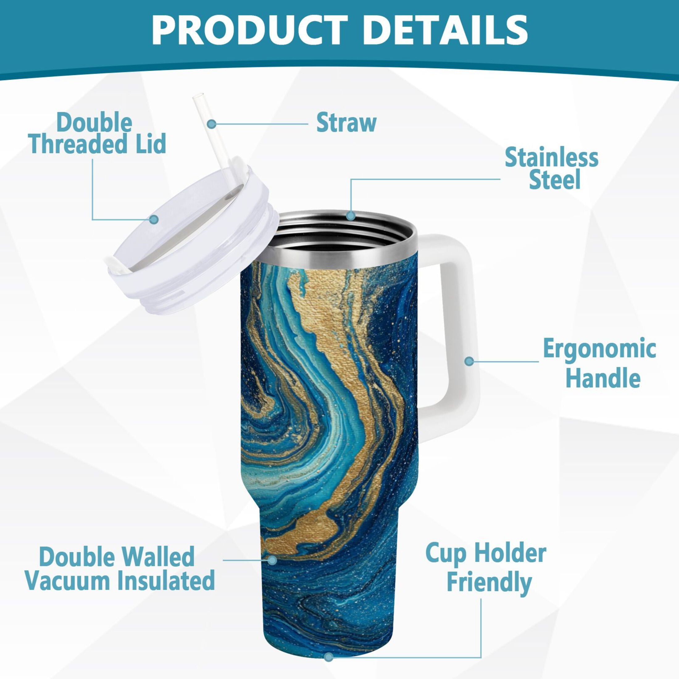 30 oz Insulated Stainless Steel Tumbler Double Wall Stainless Steel Tumbler with 2-Way Drinking Blue and Gold Ocean Edition-5REI